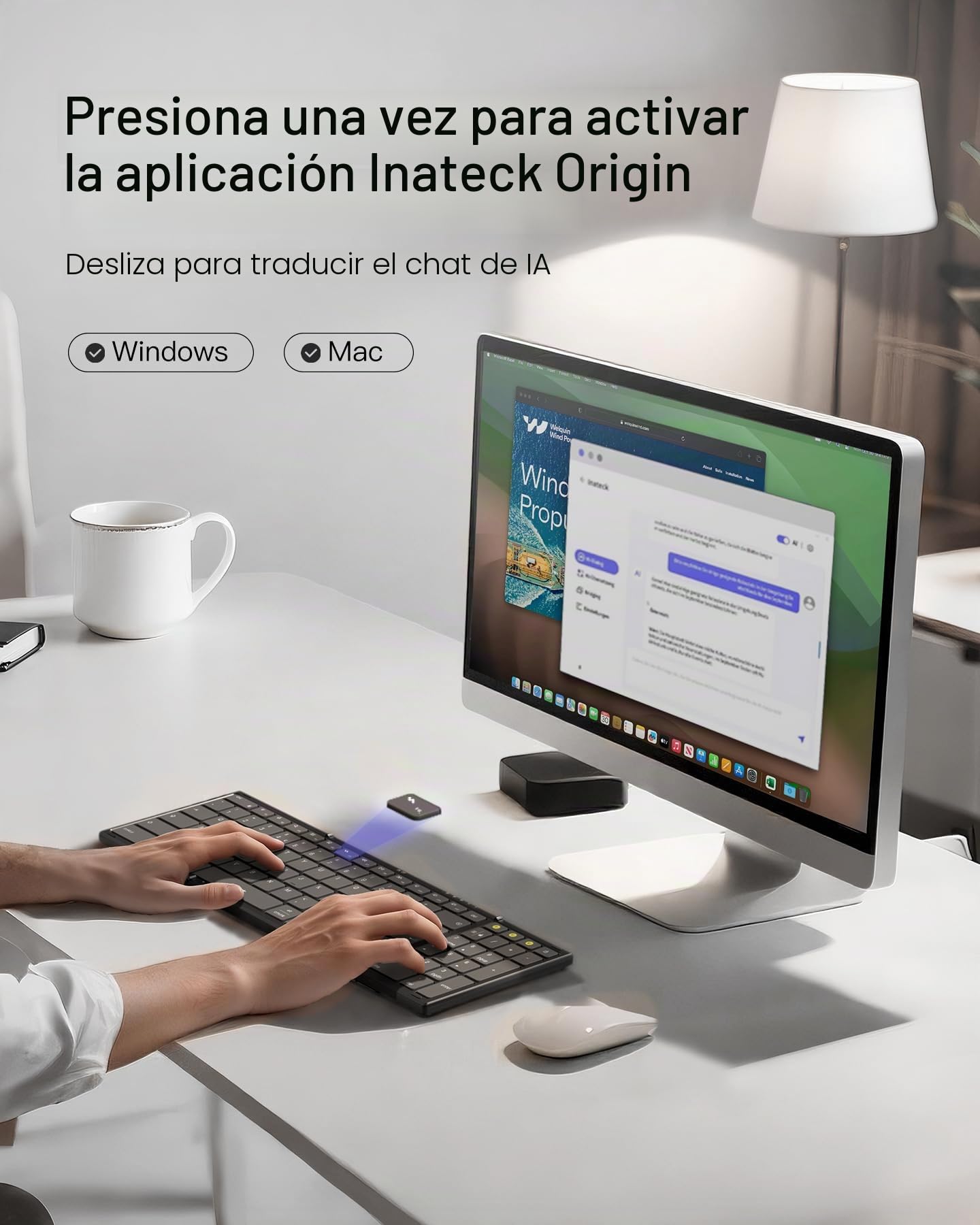 Inateck Teclado inalámbrico plegable con teclado numérico, funciones de IA | Diseño portátil para iPad/iPhone/Android/Windows/tabletas, con soporte (negro)