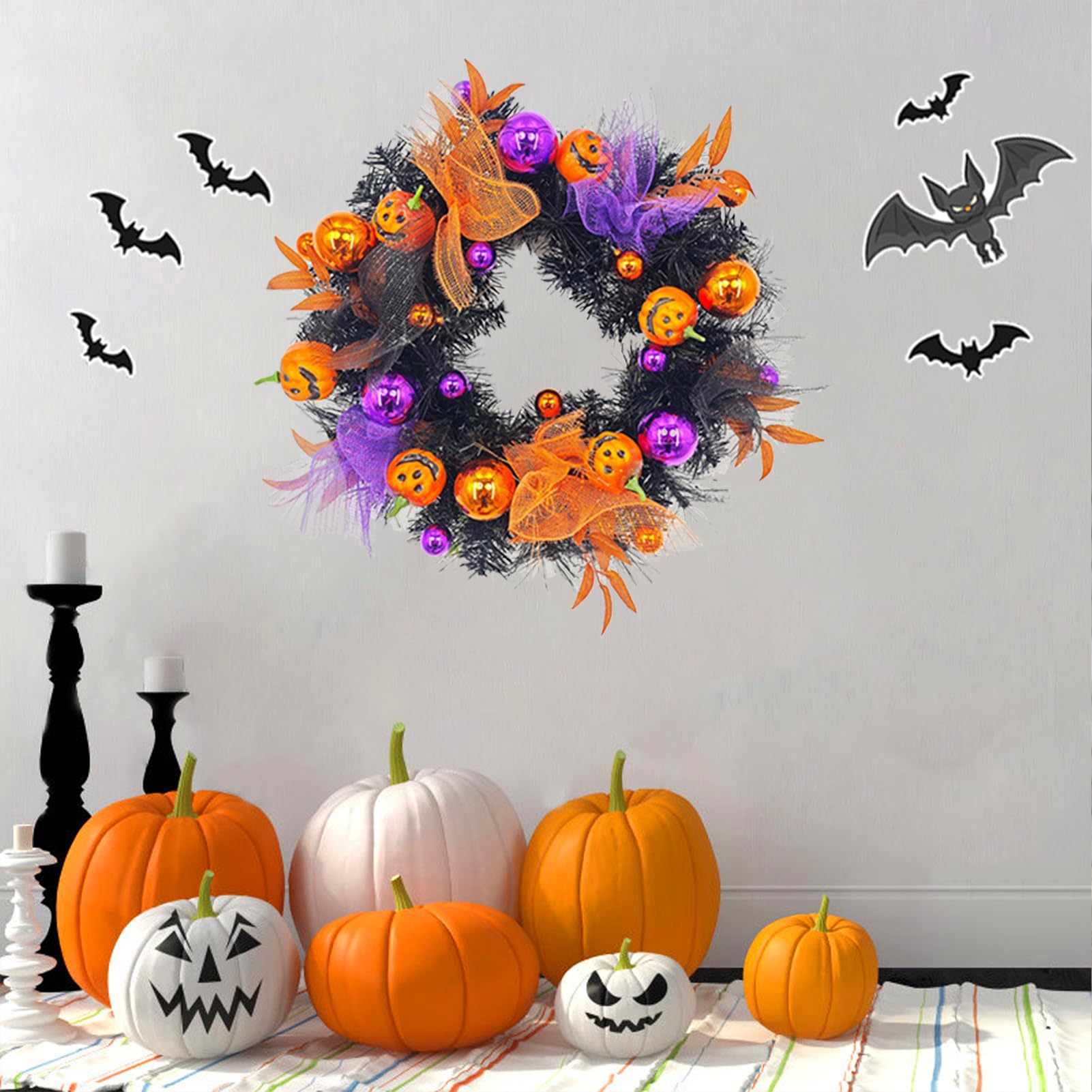 Amazon.co.jp: ブラックハロウィンリース、パンプキン&ボール付き、18