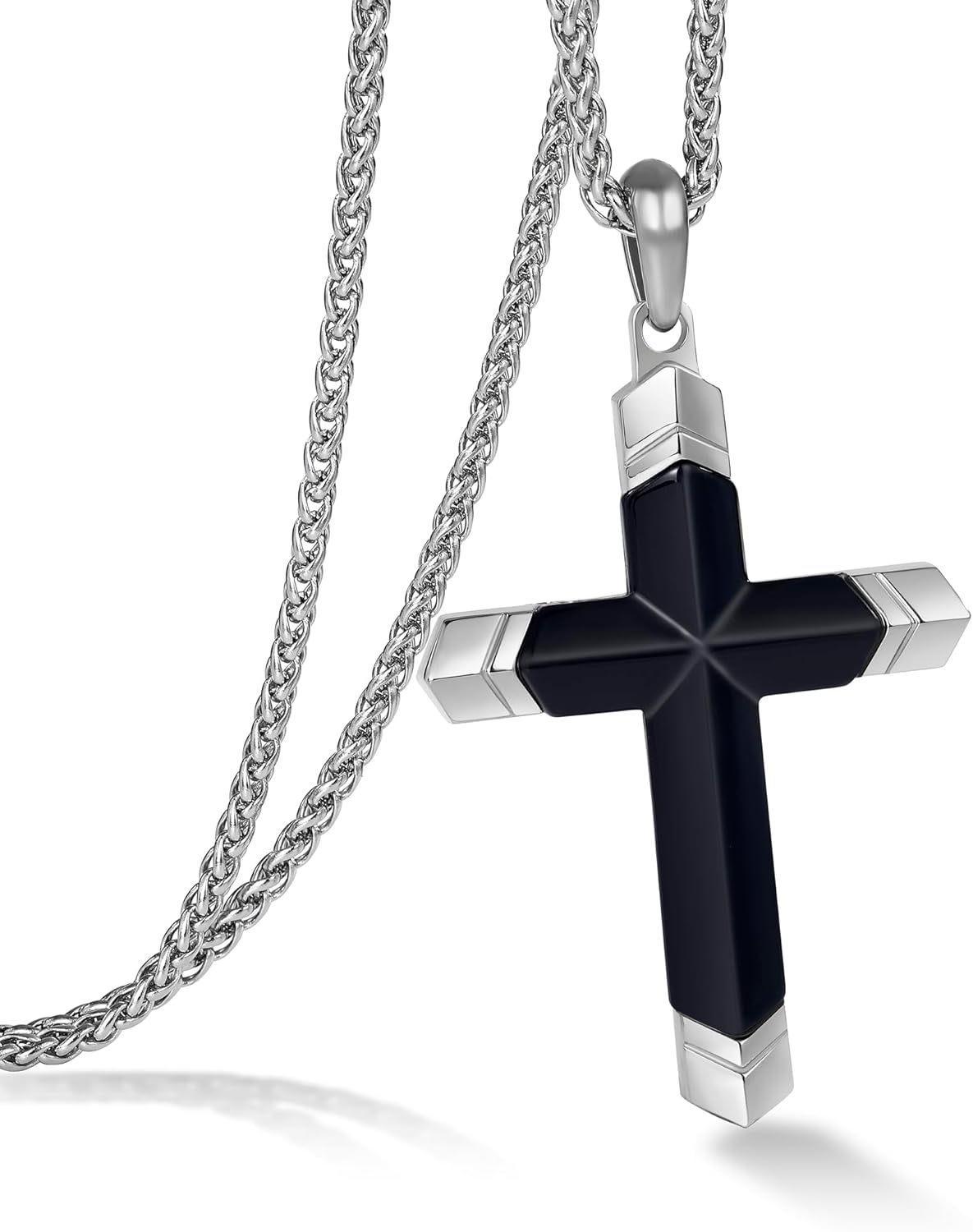 Cross Necklace for Men -Stainless Steel & Gemstone Adjustable Box Chain 24-26in, Spiritual Jewelry Gift for Him, Everyday Wear