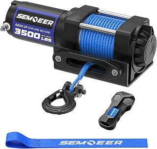 New 3500 lbs ATV Winch with Synthetic Rope & Wired Remote | 12V UTV Winch With Mounting Plate, Portable Waterproof Electric Trailer Winch for Towing ATV UTV Trailer Truck Off-Road