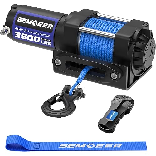New 3500 lbs ATV Winch with Synthetic Rope & Wired Remote | 12V UTV Winch With Mounting Plate, Portable Waterproof Electric Trailer Winch for Towing ATV UTV Trailer Truck Off-Road