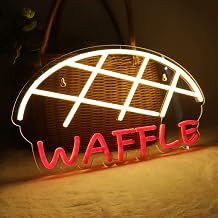 Waffle Neon Signs for Wall Decor Neon Lights for Bedroom Led Business Signs Suitable for Cake Shop Bakery Supermarkets Stores Cookie House 5V Power Adapter, 16.2 * 9 InchWarm White + Red