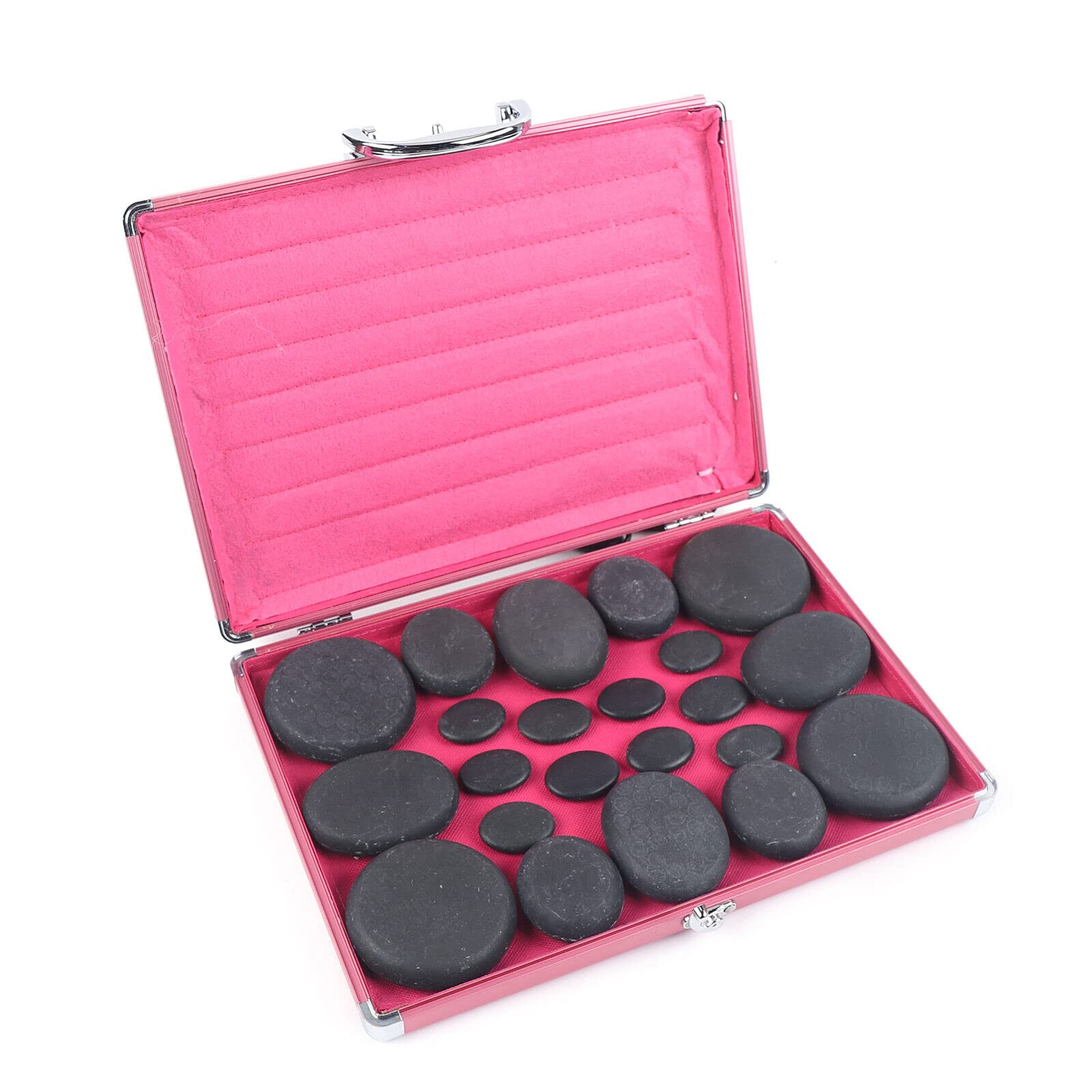 Juego de 20 piedras de masaje de piedra caliente, caja calefactora de basalto, piedras de masaje con caja de calefacción grande, terapia de calor, terapia de masaje