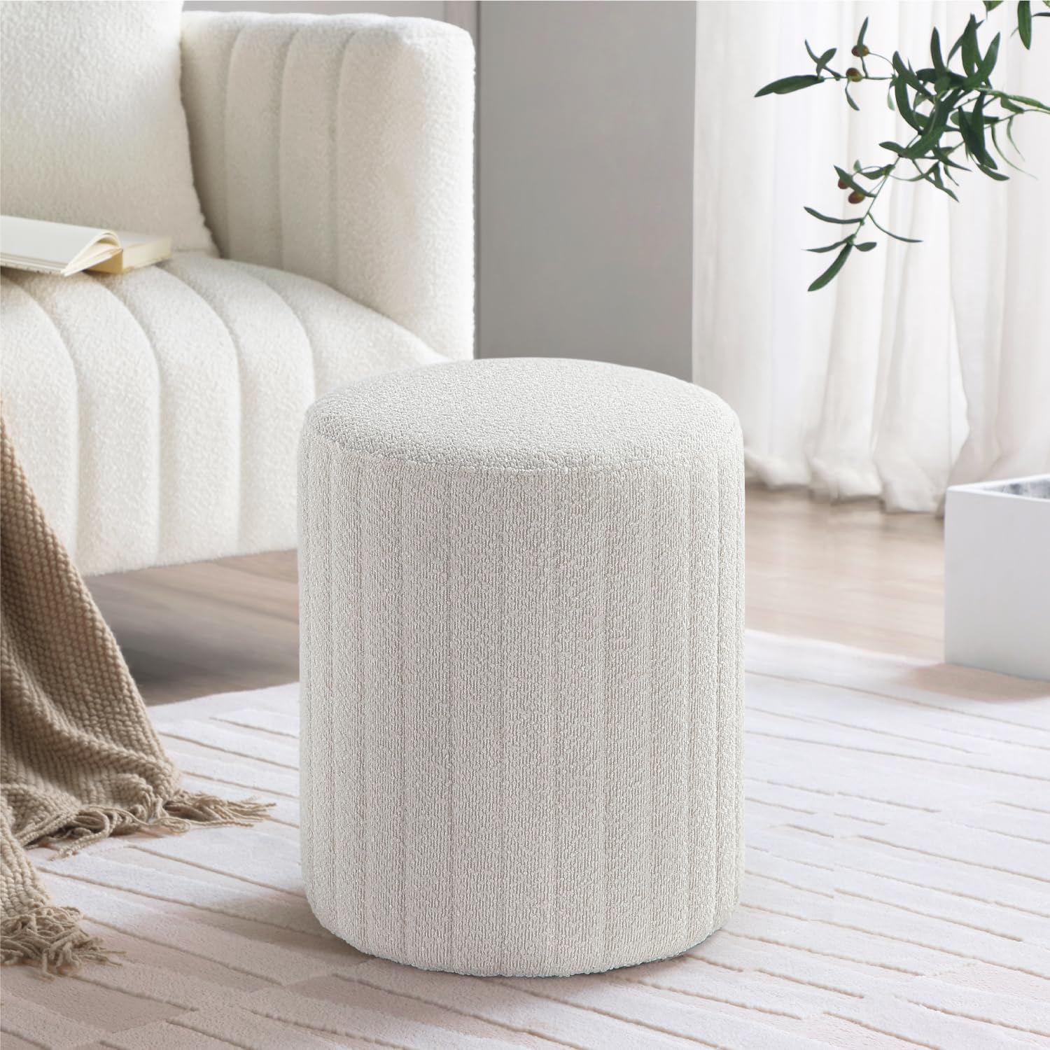 Modern Round Ottoman with Soft Padded Seat, Multifunctional Vanity Chairs for Makeup, Upholstered Footrest Stool Ottoman Foot Stool for Living Room, Bedroom