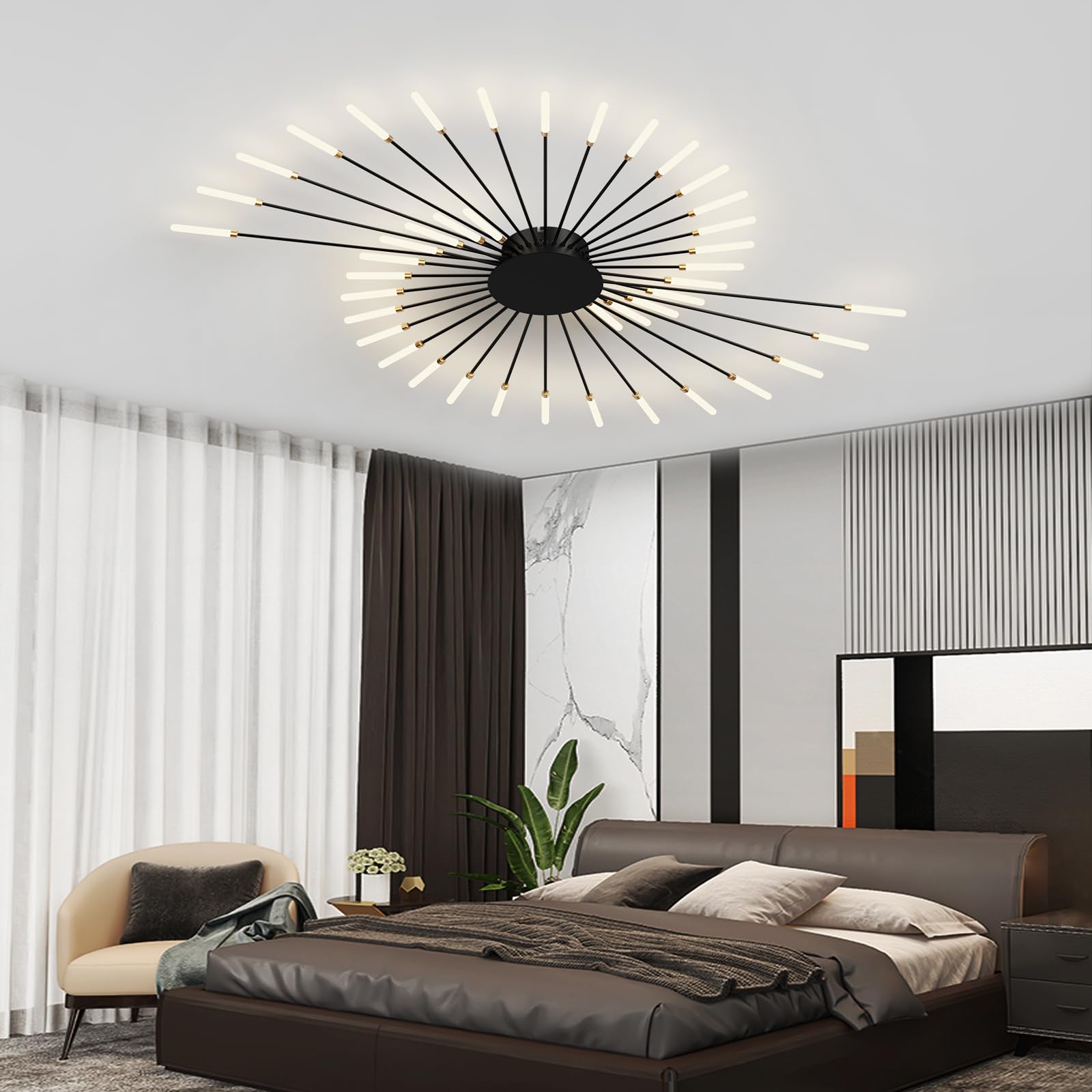Moderna Lámpara LED de Techo,Plafon Luz LED Techo,Creativo Lámpara De Techo LED,Metal Acrílico Luz Interior para Sala de Estar, Dormitorio, Comedor, Cocina(42 cabezas, Negro)