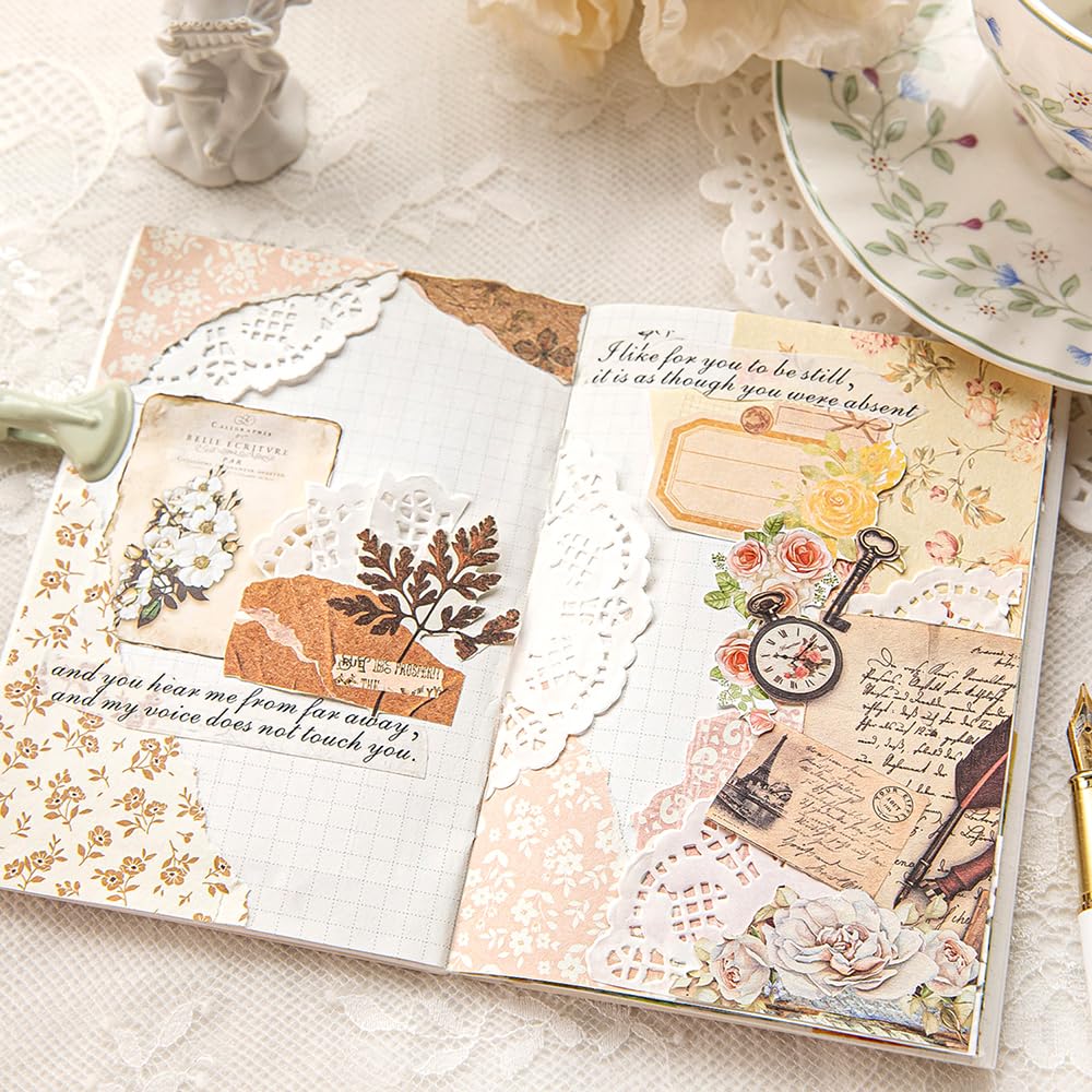 Confezione da 400 adesivi vintage per album di ritagli, per découpage, fiori, album di ritagli, etichette di carta, adesivi per diari, diari, collage, quaderni artigianali