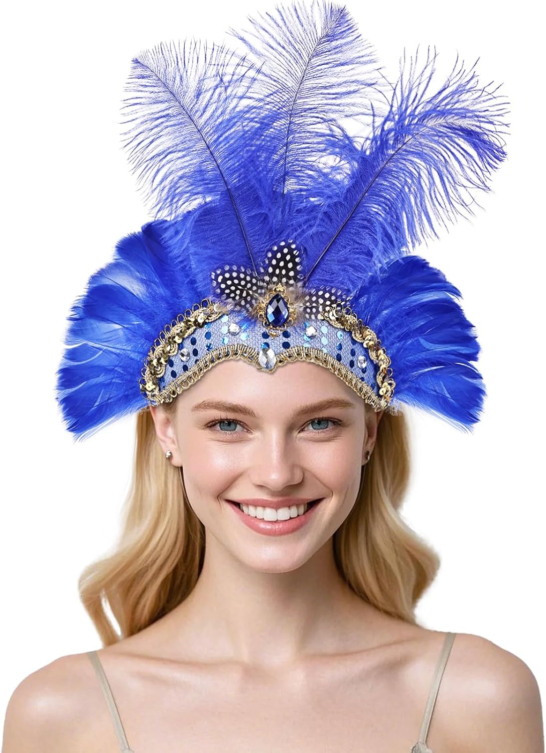 Women's Carnival Feather Headpieces Sequin Headdress for Wedding Masquerade Party Cosplay Feather Headbands