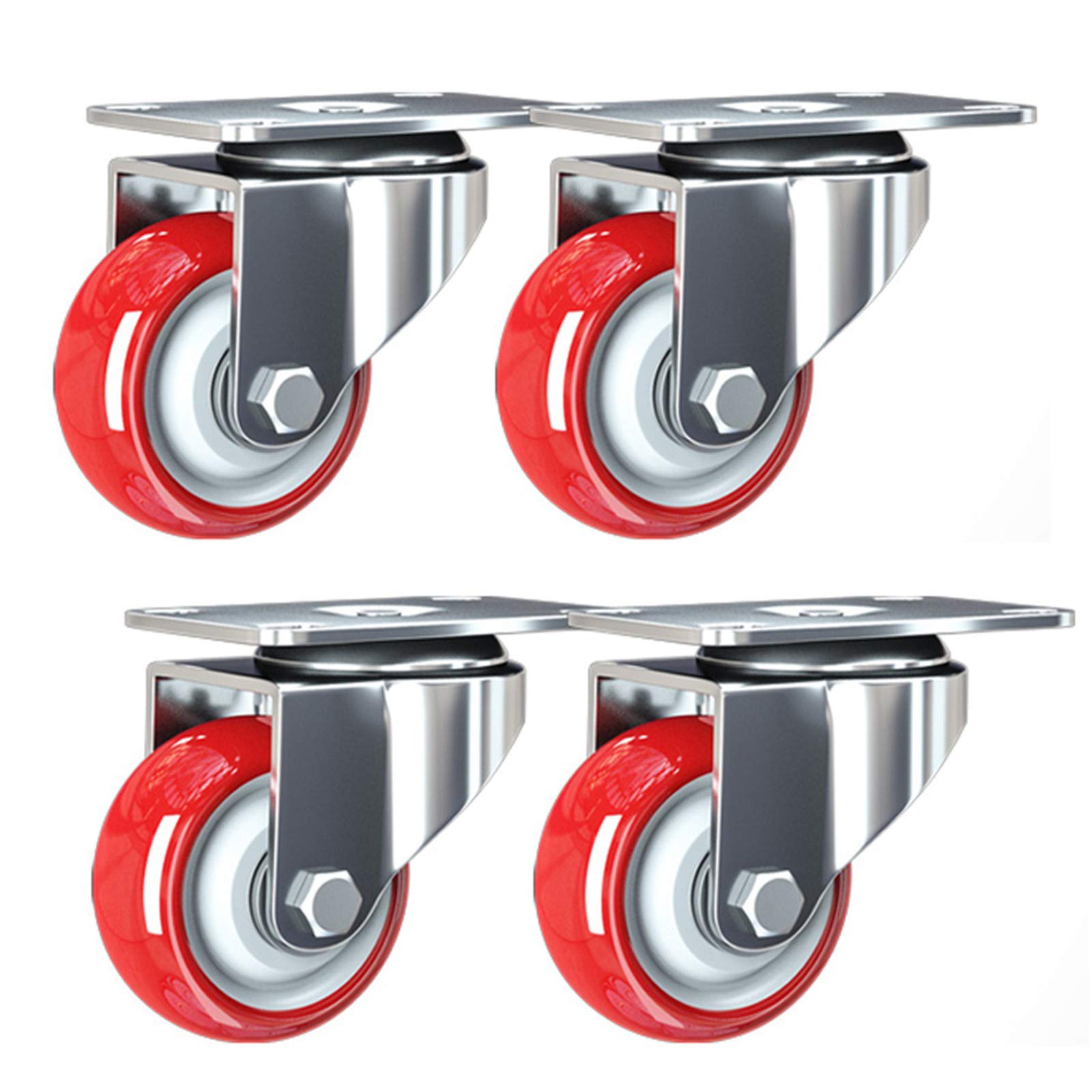 GYRAZXS Heavy Duty Furniture Caster Wheels 4 Inch Red Swivel Castors 180Kg Load Capacity Polyurethane Trolley Wheels with Plate Universal Fit Smooth Mobility 100mm