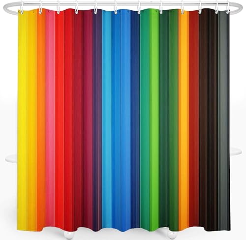 Cortina de ducha de arco iris, lavable para niños, bonita cortina de ducha impermeable de tela de poliéster con 12 ganchos, decoración de baño, 72 x