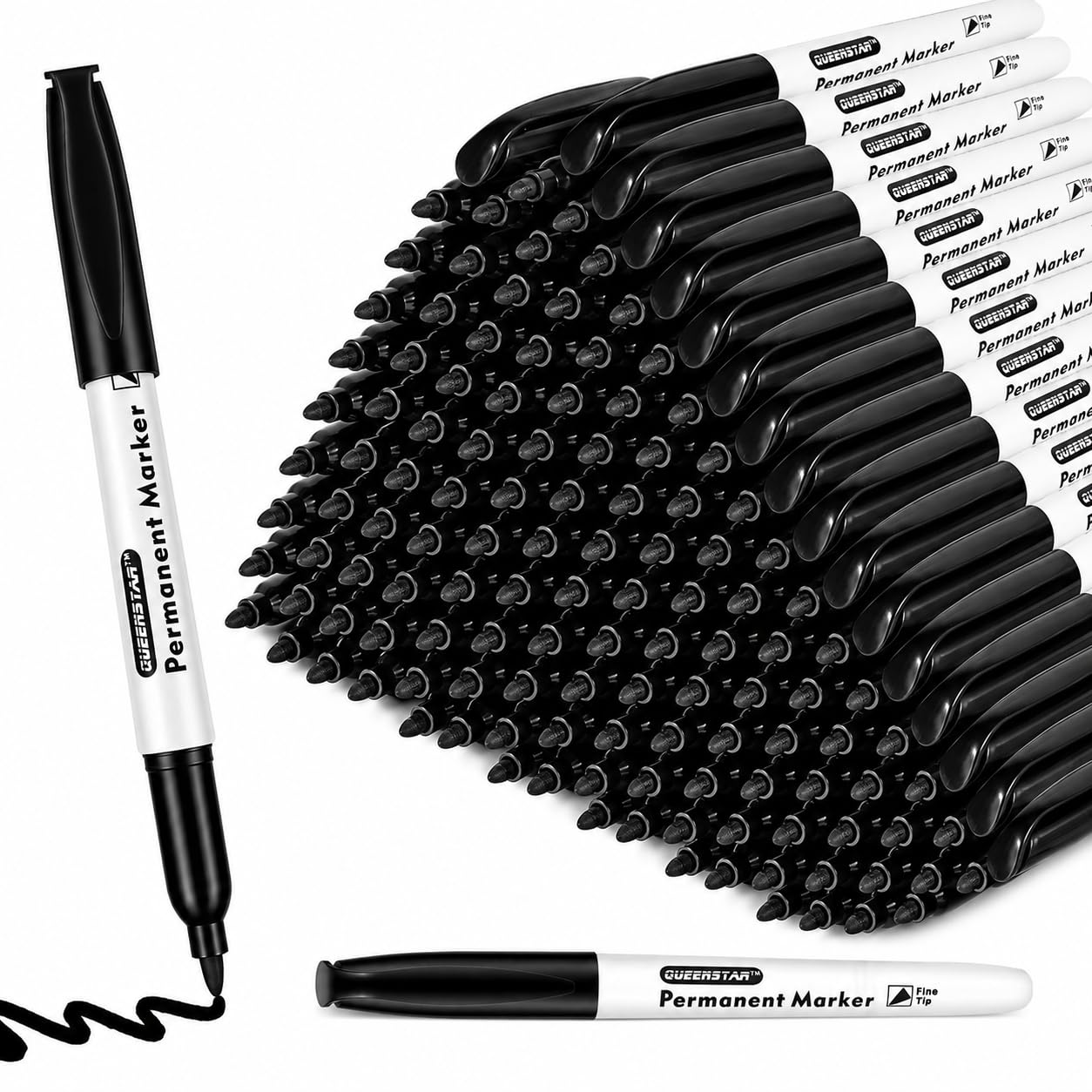 Lot de 100 marqueurs permanents noirs en vrac, séchage rapide, imperméables, pour bureau, école, entrepôt, plastique, métal, bois, verre, carrelage et tissu, fournitures de bureau