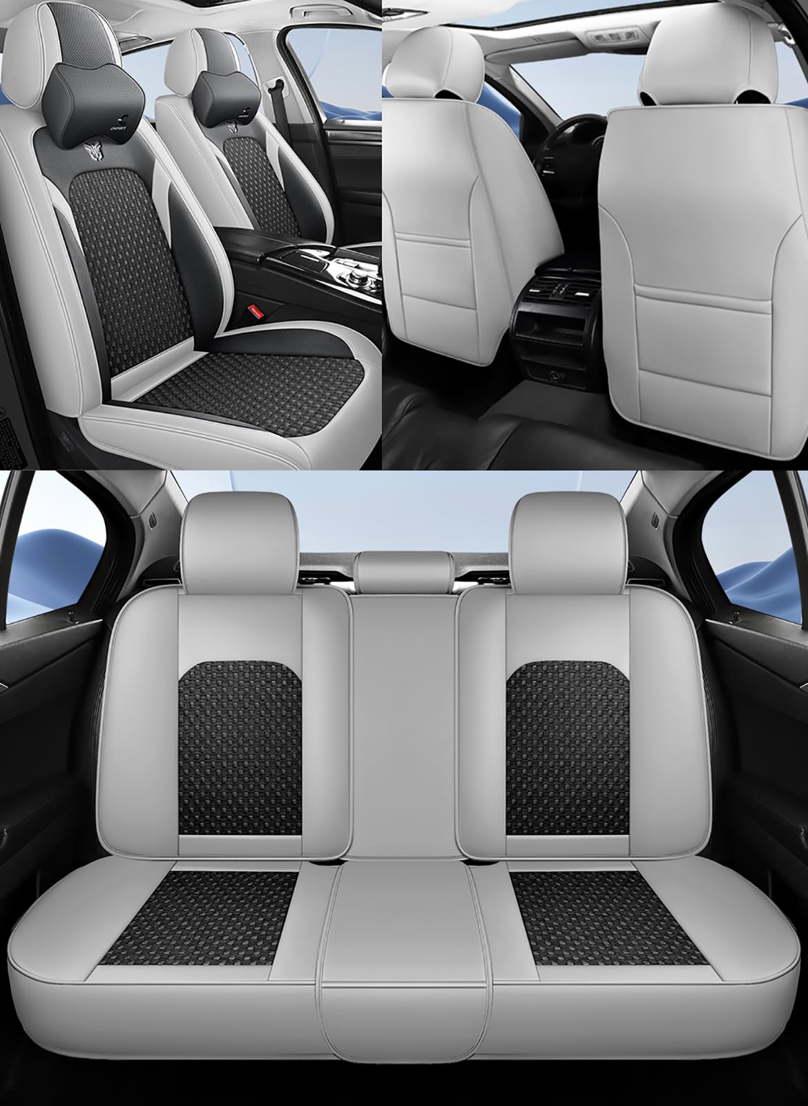 Autositzbezüge komplettes Set Universal in Stylish Design | Schonbezüge für Vordersitze und Rückbank | Auto Sitzbezüge Airbag Kompatibel | Premium Wasserdicht Sitzbezug, Schwarz Grau