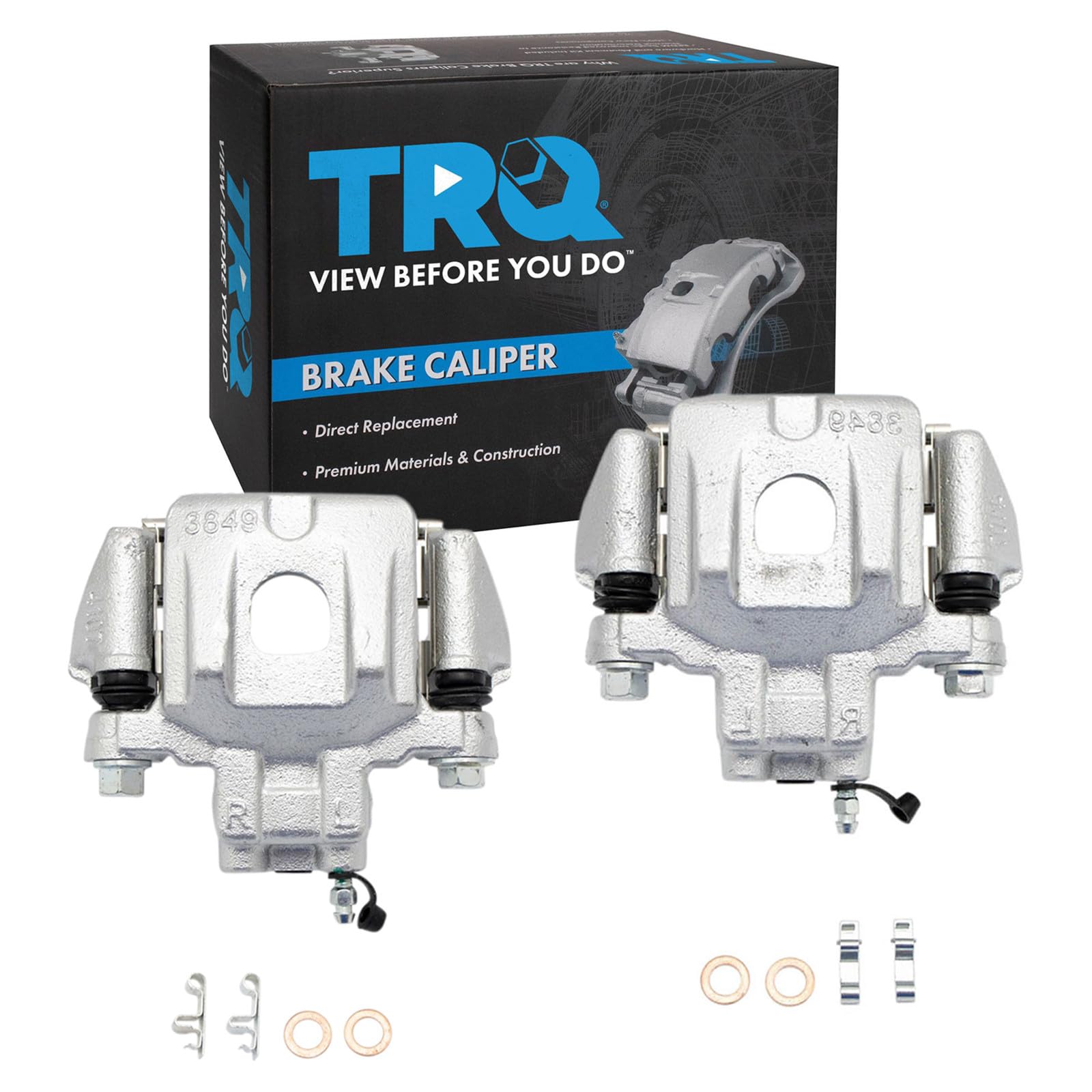 TRQ Rear Brake Caliper Set Zinc Coated Brackets Hardware Compatible with 2004-2007 Toyota Highlander