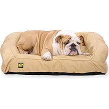 K9 Ballistics Tough Bolster Nesting Pillow Medium Sofa Dog Bed with Removable Washable Cover - Durable, Water Resistant with Nonskid Bottom 33"x27", Sandstone