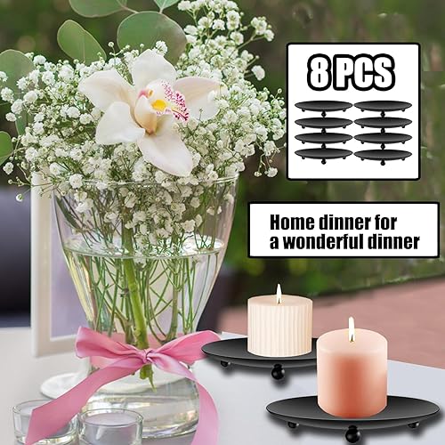 Miniatura 5 de 8 portavelas de hierro para velas LED y de cera, portavelas negro, placa de hierro decorativa de 4 pulgadas para conos de incienso, spa, bodas