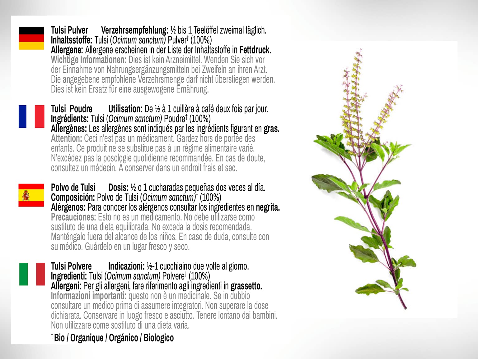 DR WAKDE'S Tulsi Pulver (Heilige Basilikum | Ocimum sanctum) - 1 kg (2.2lb) | Rein, Raw & Getrocknetes Pulver | Ayurveda-Kräuter | Vegan | Nichts hinzugefügt, nichts entfernt | Am selben Tag Versand