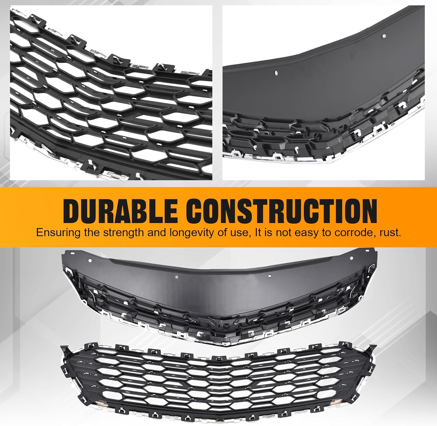 Upper +Lower Grille Assembly Chrome Center Grille Compatible With 2016 2017 2018 CHEVROLET CRUZE 84189617+23504350 - Image 3