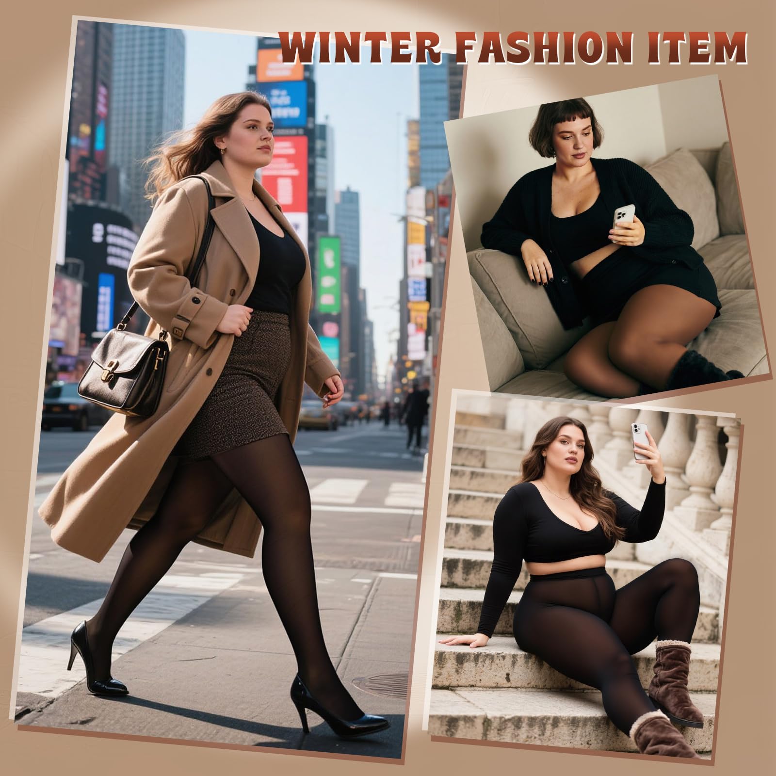 HONGTEYA 2 Packs Plus Size Fleece Lined Tights Women Moda Donna