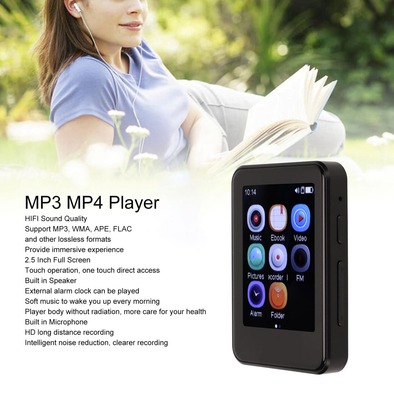 Cryfokt Reproductor MP3 MP4 Bluetooth 5.0 Reproductor de Música Portátil con Pantalla Táctil para Niños y Adultos Aleación de Zinc de 2,5" (32GB)