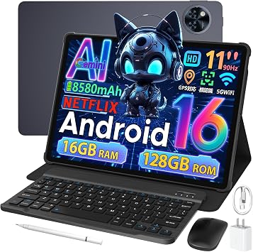 Android 16 11 inchU11 Set Edition Android 16 Tablet 11 Inch, 8580mAh, 16GB+128GB+2TB Expansion, Gemini AI, 8-core CPU, Netflix, Widevine L1, 13 Megapixel AI Camera, 90Hz High Refresh Rate, 5GWiFi +