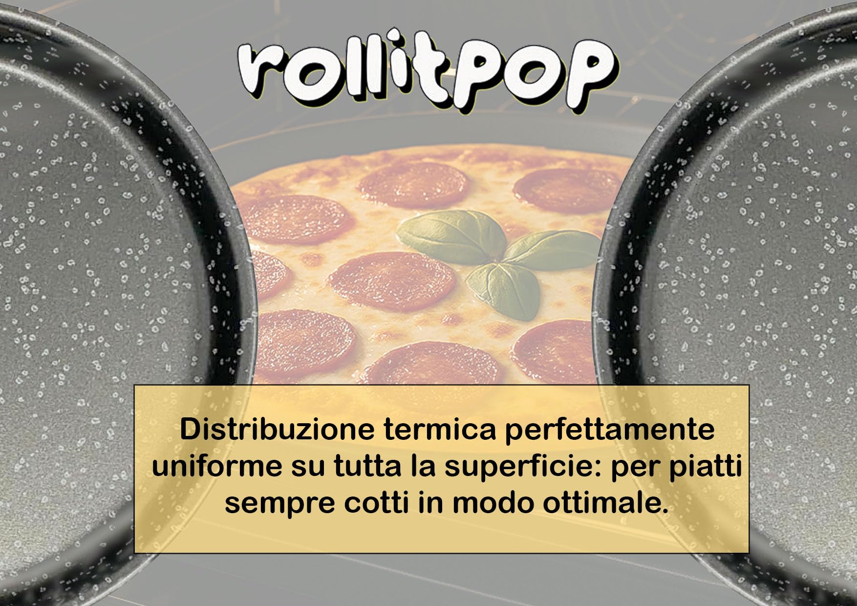 RollitPop Teglia Forno Rotonda Per Pizza e Farinata, 34 cm, Made in Italy, Rivestimento Alto Antiaderente, In Alluminio, Leggera E Facile Da Pulire, Effetto Pietra Linea Vulcania (2 Teglie)