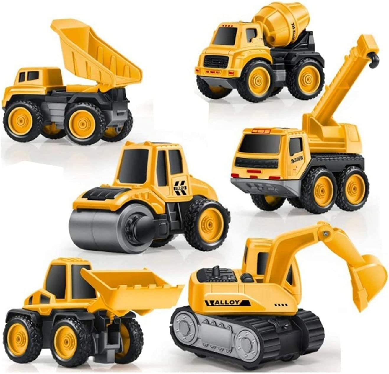 PRIME DEALS Metal Team Car Unbreakable Engineering Automobile Construction Car Toys Set for Children Kids Crane Excavator Road Roller Forklift Mixer Truck Transporter Truck Machine Construction Toys
