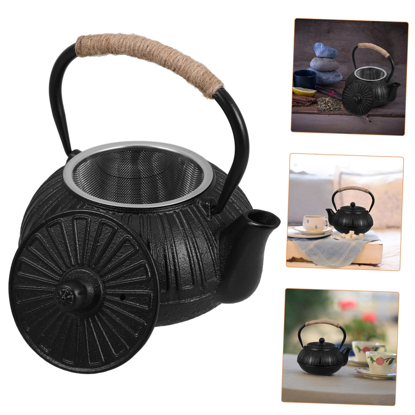 Tetera de Hierro Fundido Japonesa Pequeña de 600ml Negra | Colador para Hojas Sueltas, Diseño Elegante de Estilo Japonés, Uso en Cocina Compartir