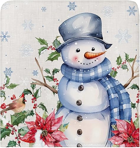 Miniatura 2 de Paquete de 4 fundas de respaldo de silla de Navidad con muñeco de nieve azul para sillas de comedor, fundas extraíbles lavables para silla de