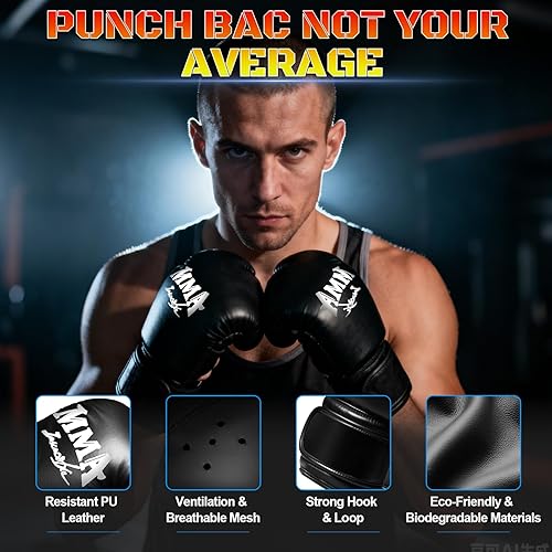 Miniatura 7 de Saco de boxeo independiente con guantes de boxeo, bolsa de boxeo pesada de 70 pulgadas con soporte para adultos y adolescentes, bolsa de kickboxing