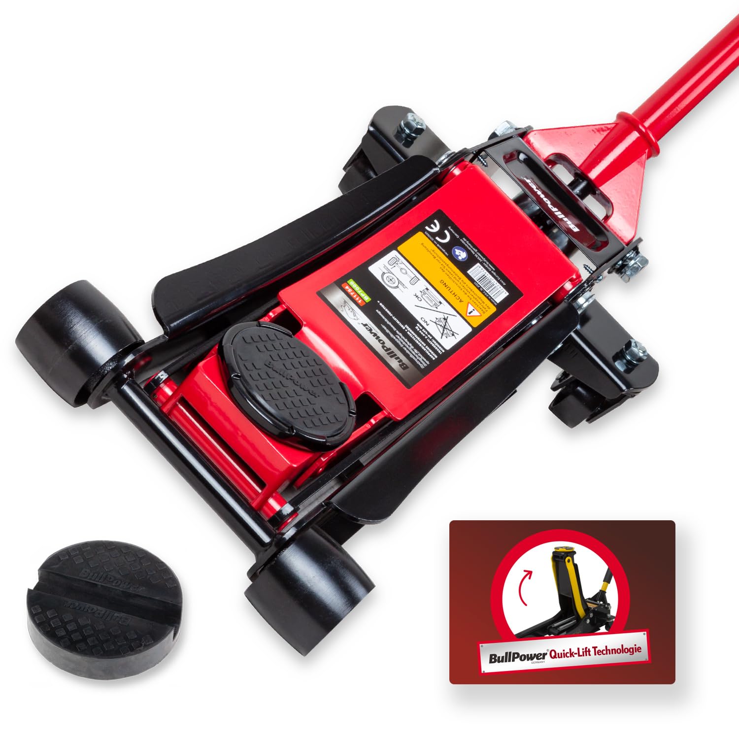 BullPower BP7000 Hydraulischer tiefer Racing Rangierwagenheber 3T Quicklift 3000kg 75-500mm, Wagenheber für Racing Sportwagen, Rennsport + 2X Gummiauflage
