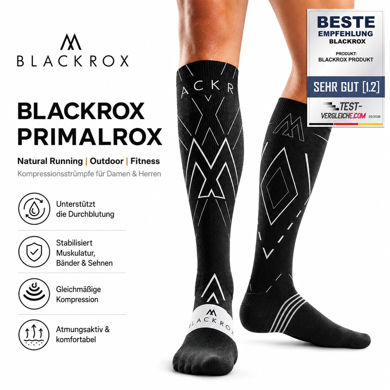 BLACKROX Kompressionssocken Astropreform PRIMALROX Premiun Kompressionssocken Sportkompressionssocken Laufsocken Laufen Fußball Radfahren Damen Herren Unisex