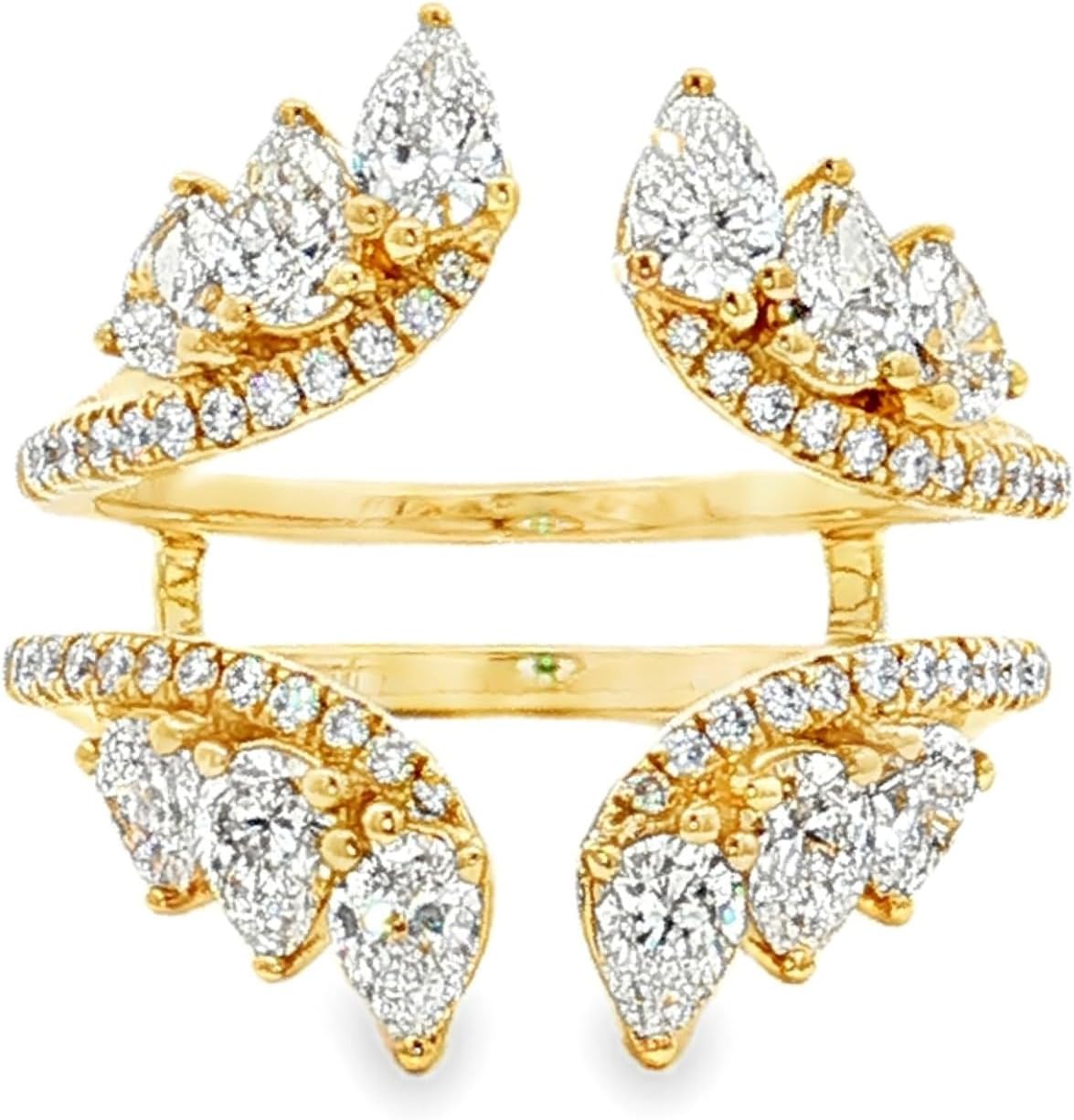 925 Sterling Silver Pear Cut Ring Guard Enhancer for Women, 14K Yellow Gold Finish Created Diamond Double Band, Teardrop Solitaire Insert Ring, Sizes 4-13