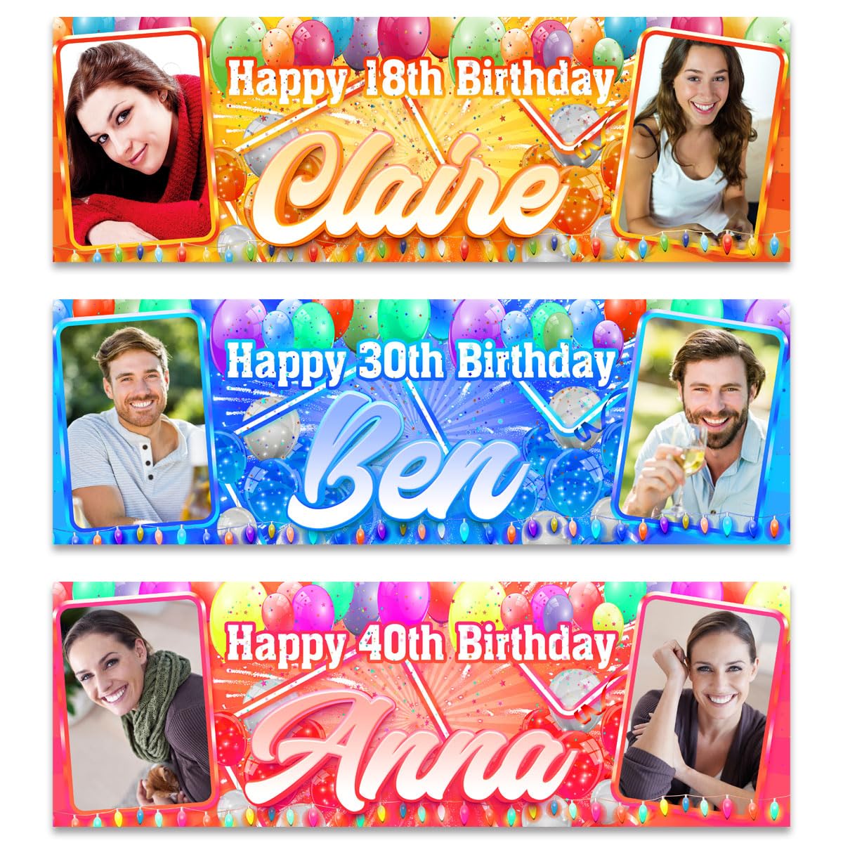 Personalised Photo Birthday Banner Custom Name and Age