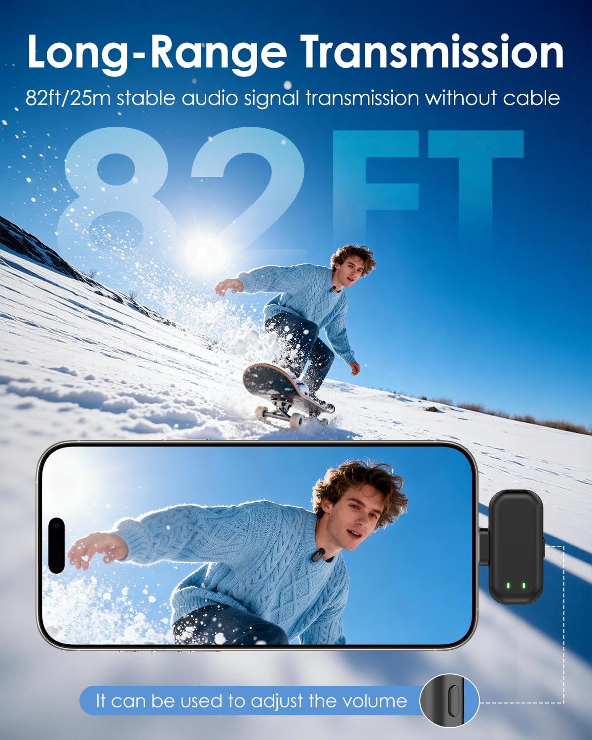 PoP voice Wireless Lavalier Microphone for iPhone/Android - Mini Clip-On Mic with Noise Cancellation, 65ft Range, 12H Battery, Lapel Mic for Record Video, Podcast Vlog Content Creator Interview: Black J27+Charging Case