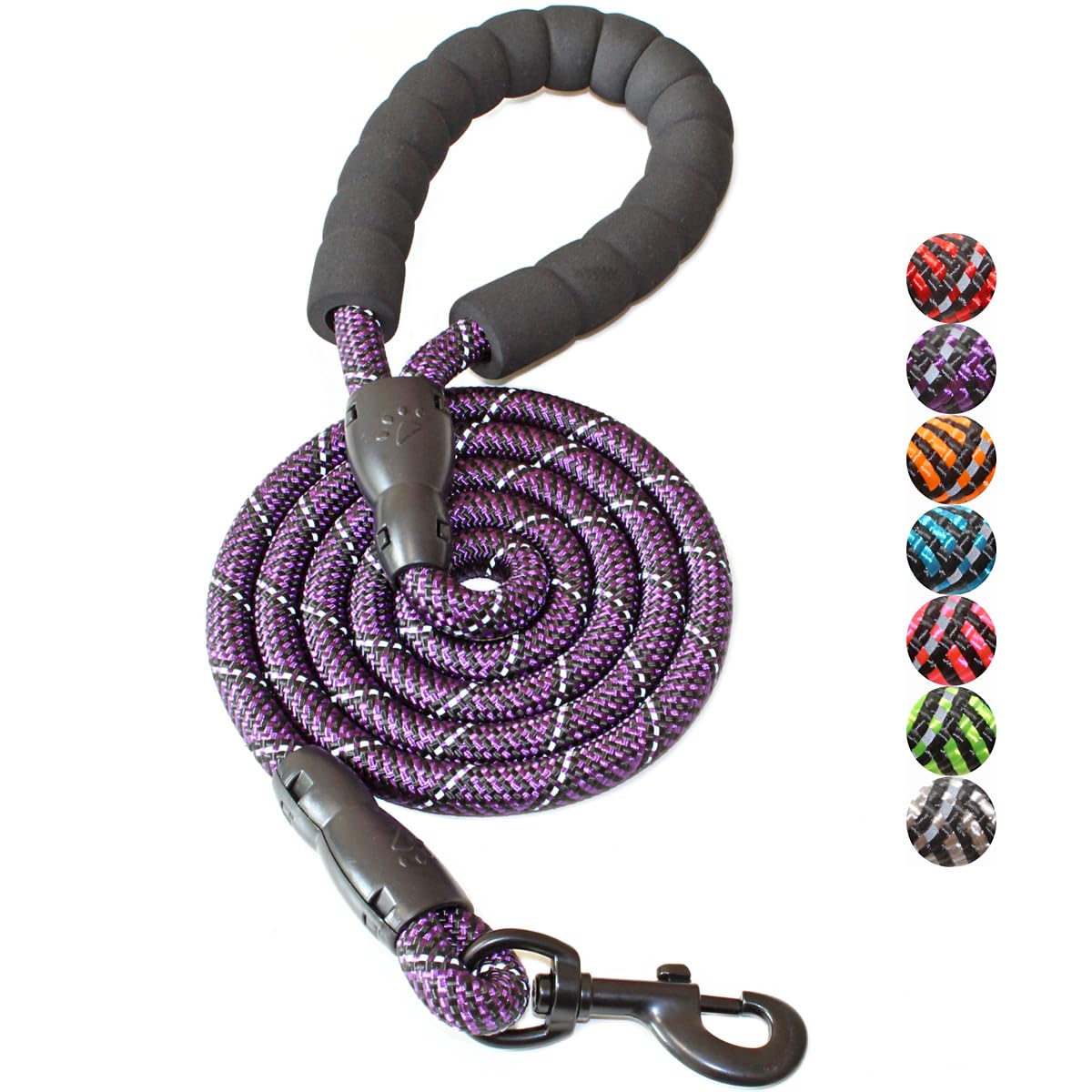 BAAPET 2/4/5/6 FT Dog Leash with Comfortable Padded Handle and Highly Reflective Threads for Small Medium and Large Dogs (5FT-1/2'', Black Purple)