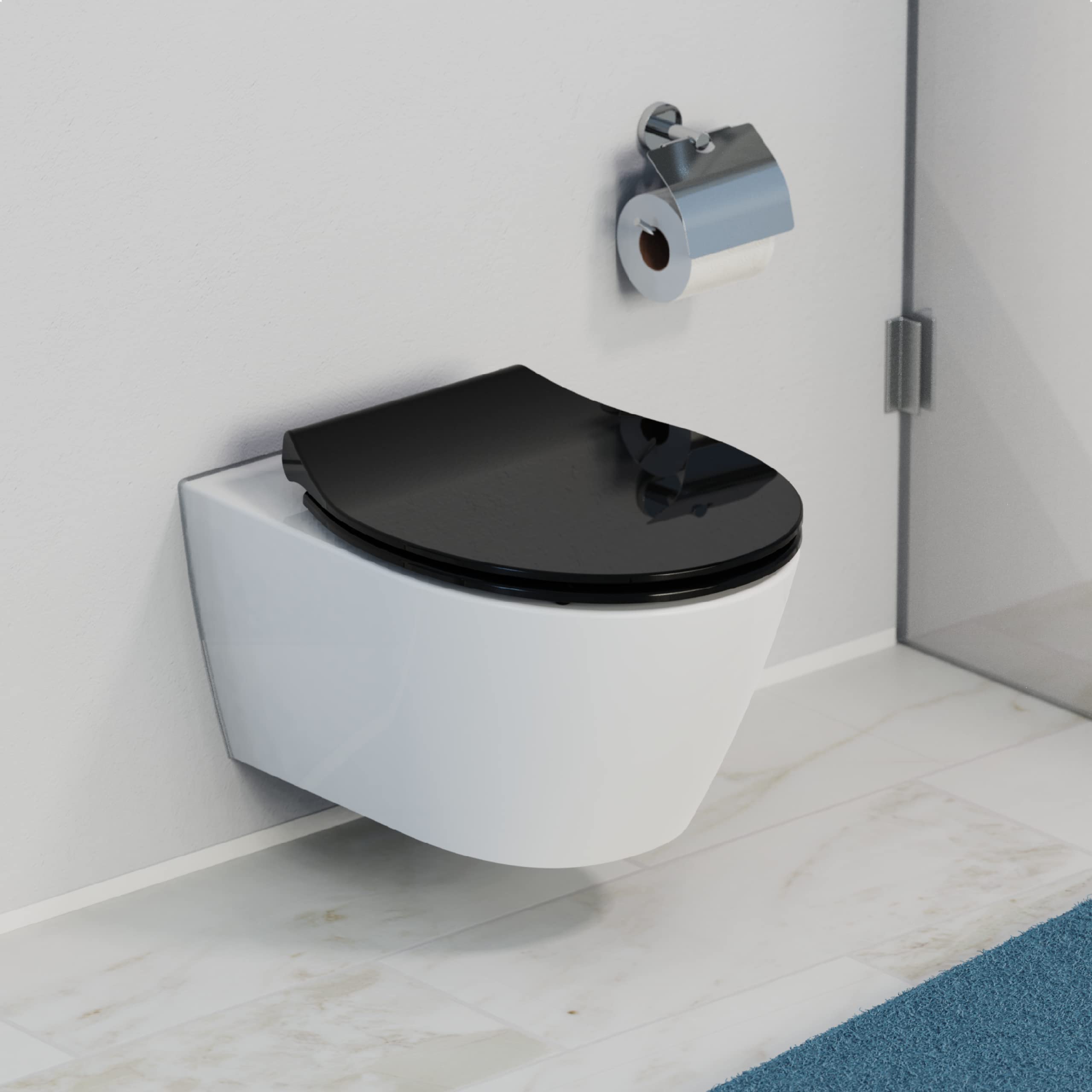 Schütte SLIM BLACK 82710, Abattant WC en Duroplast avec système d'abaissement automatique et fonction détachable, compatible avec la majorité des cuvettes WC, Noir