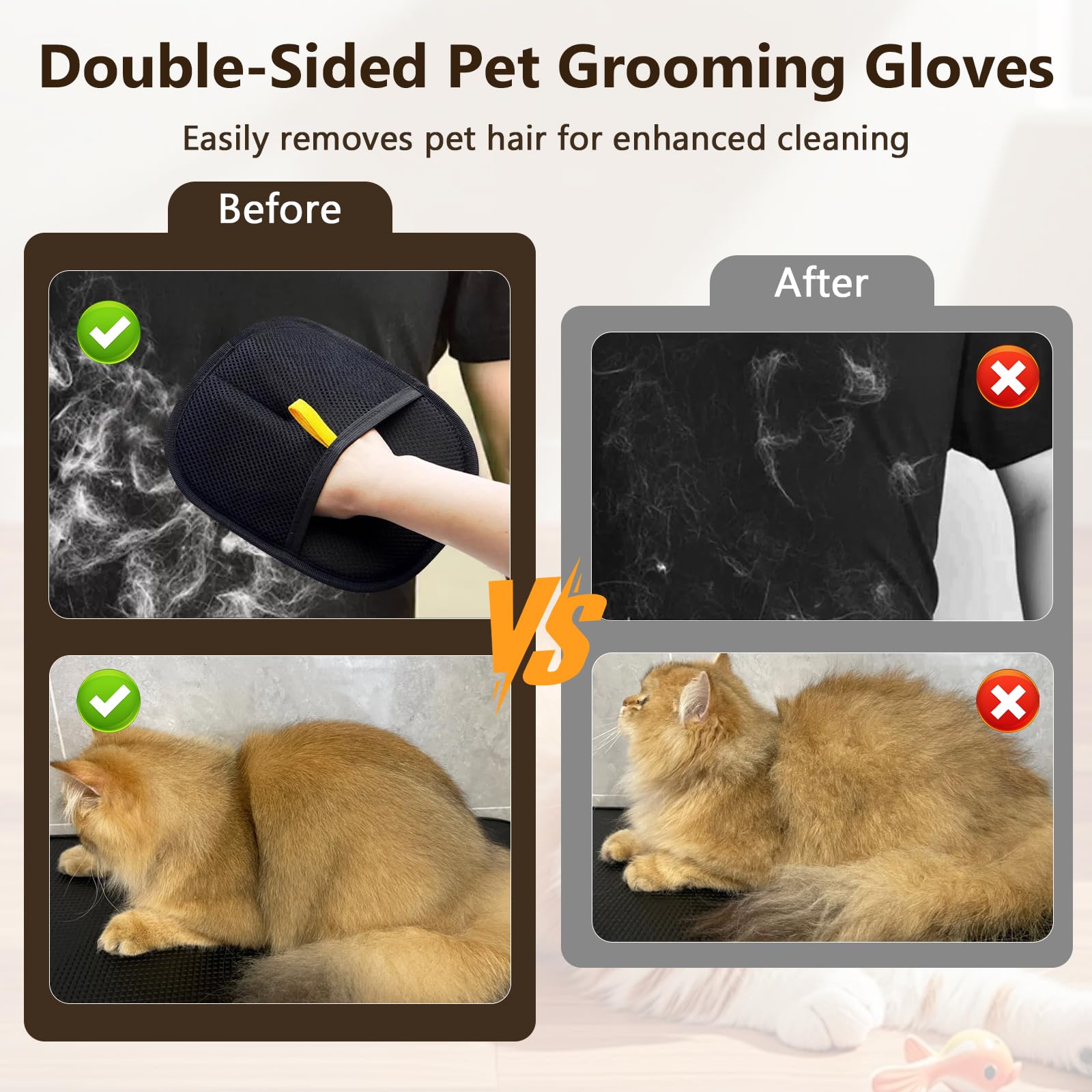 HDAKDDHG 2 Pcs Double Sided Pet Grooming Gloves, Static Removal Gloves Pet Hair - Image 4