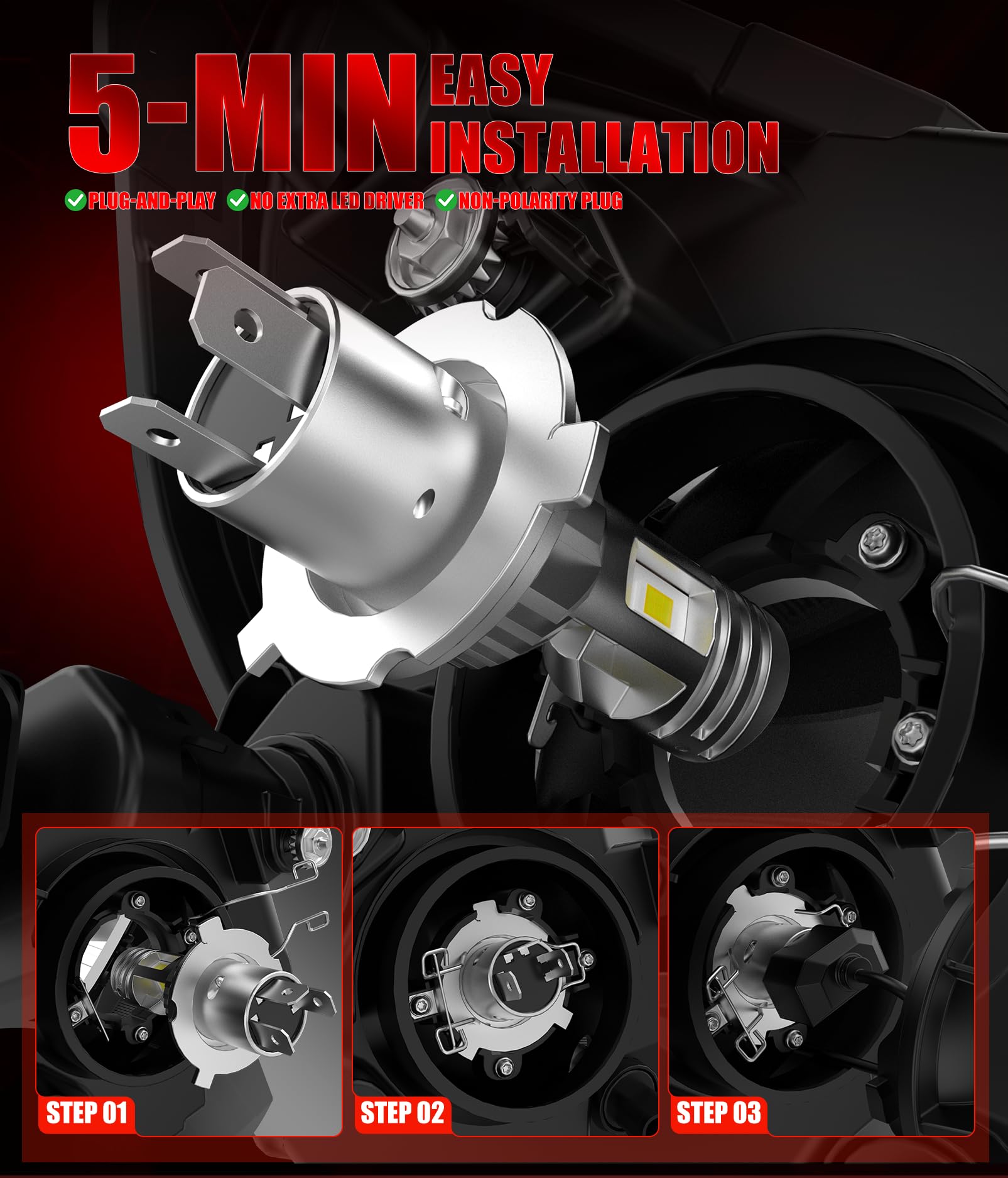 Bombillas LED H4 para Coche, 130W, 38000LM, 6500K, Blanco Frío, Luz Alta y Luz Baja, Tamaño Mini 1:1 H4 LED, Plug and Play, Reemplazo de Halógeno, Paquete de 2