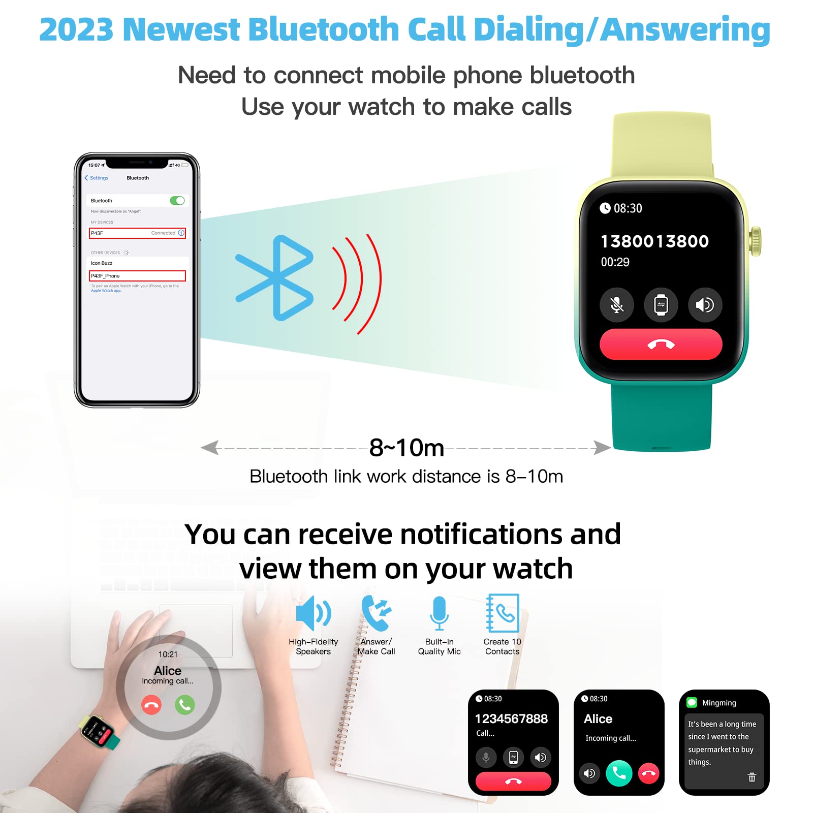 Smart Watch (rispondere/effettuare chiamate) per donne e uomini, fitness tracker da 1,9 pollici, touch screen, orologio fitness 108 sport impermeabile IP68, cardiofrequenzimetro/monitoraggio del sonno