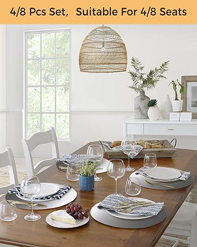 Miniatura 4 de Juego de 4 manteles individuales redondos, color gris y blanco, color degradado, lavables, tejido gradual, manteles individuales trenzados