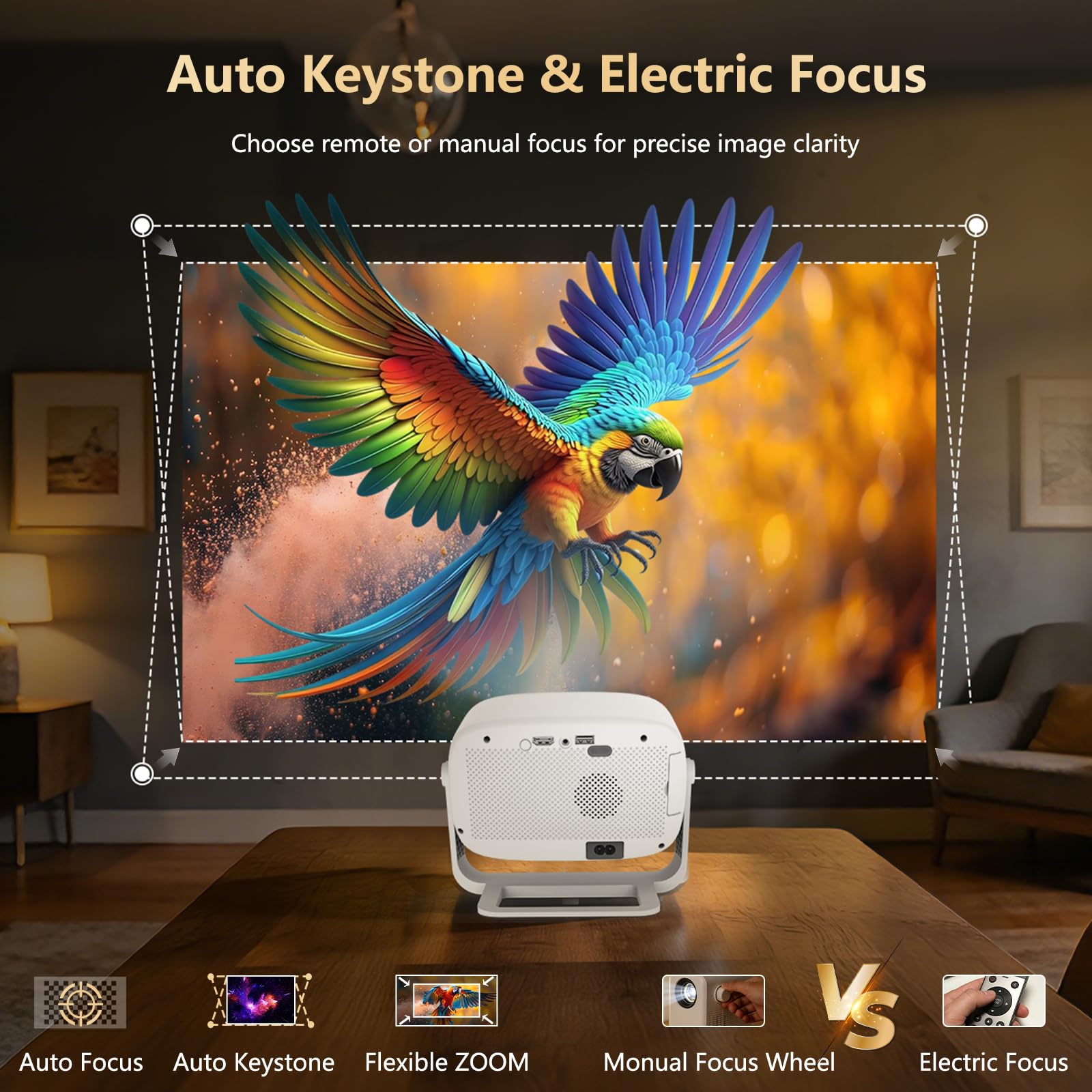Proiettore Smart 4K, messa a fuoco automatica e Keystone, Azeyou 600 ANSI Full HD 1080P proiettore per camera da letto, Home Cinema WiFi 6 Bluetooth