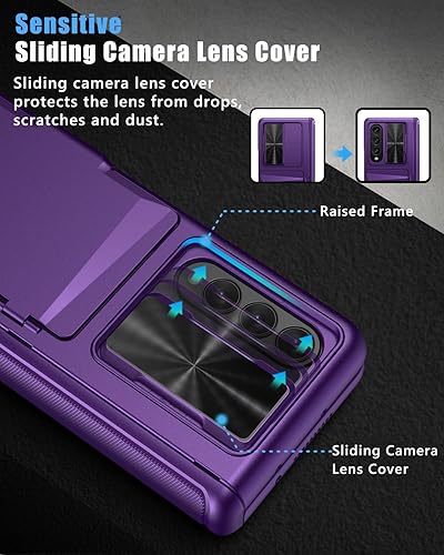 Vista 32 de Vihibii Funda multifunción para Samsung Galaxy Z Fold 4 5G con bisagra, tarjetero integrado, función atril, cubierta de cámara deslizante