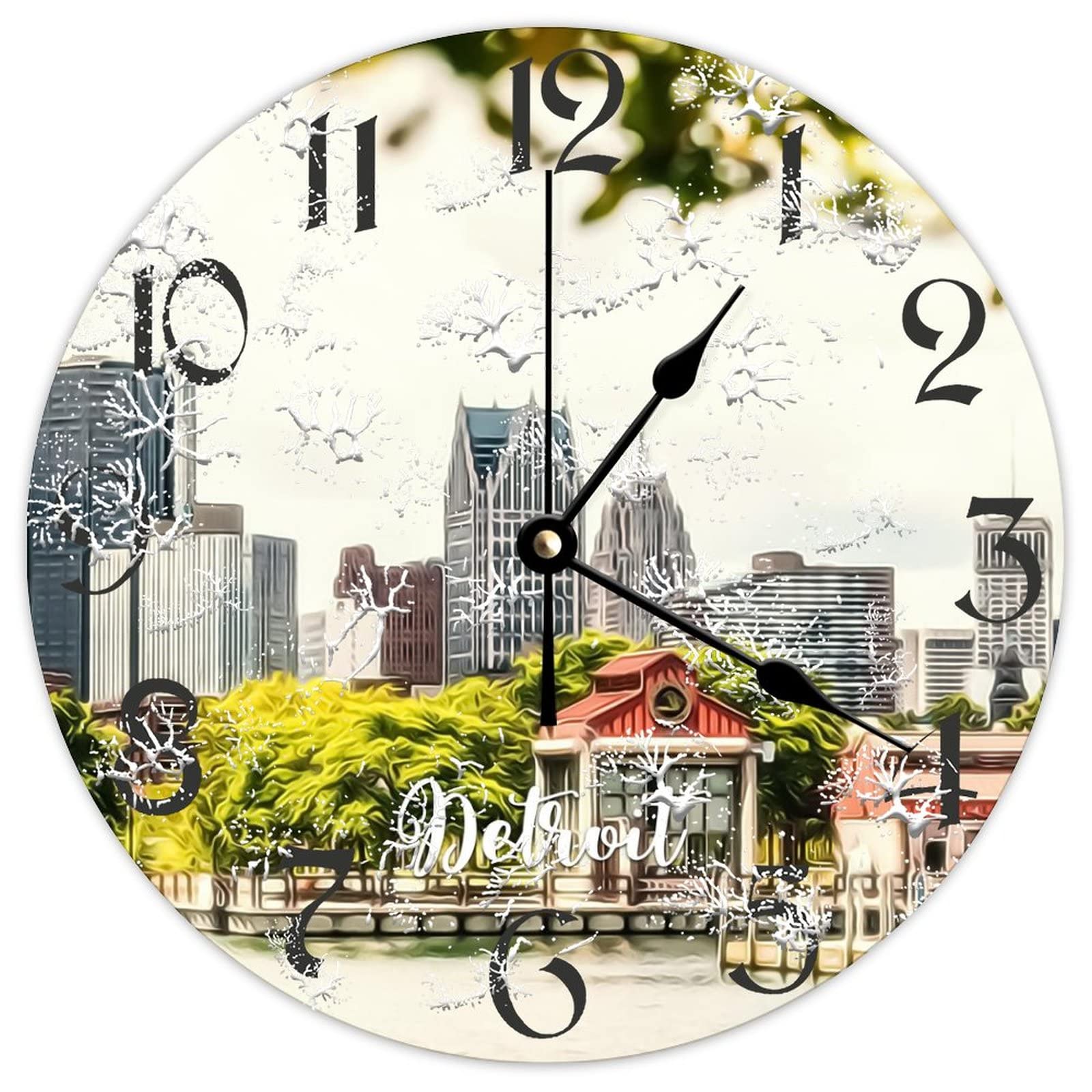 Horloge silencieuse sans tic-tac en bois Detroit City pour salon et cuisine rustique