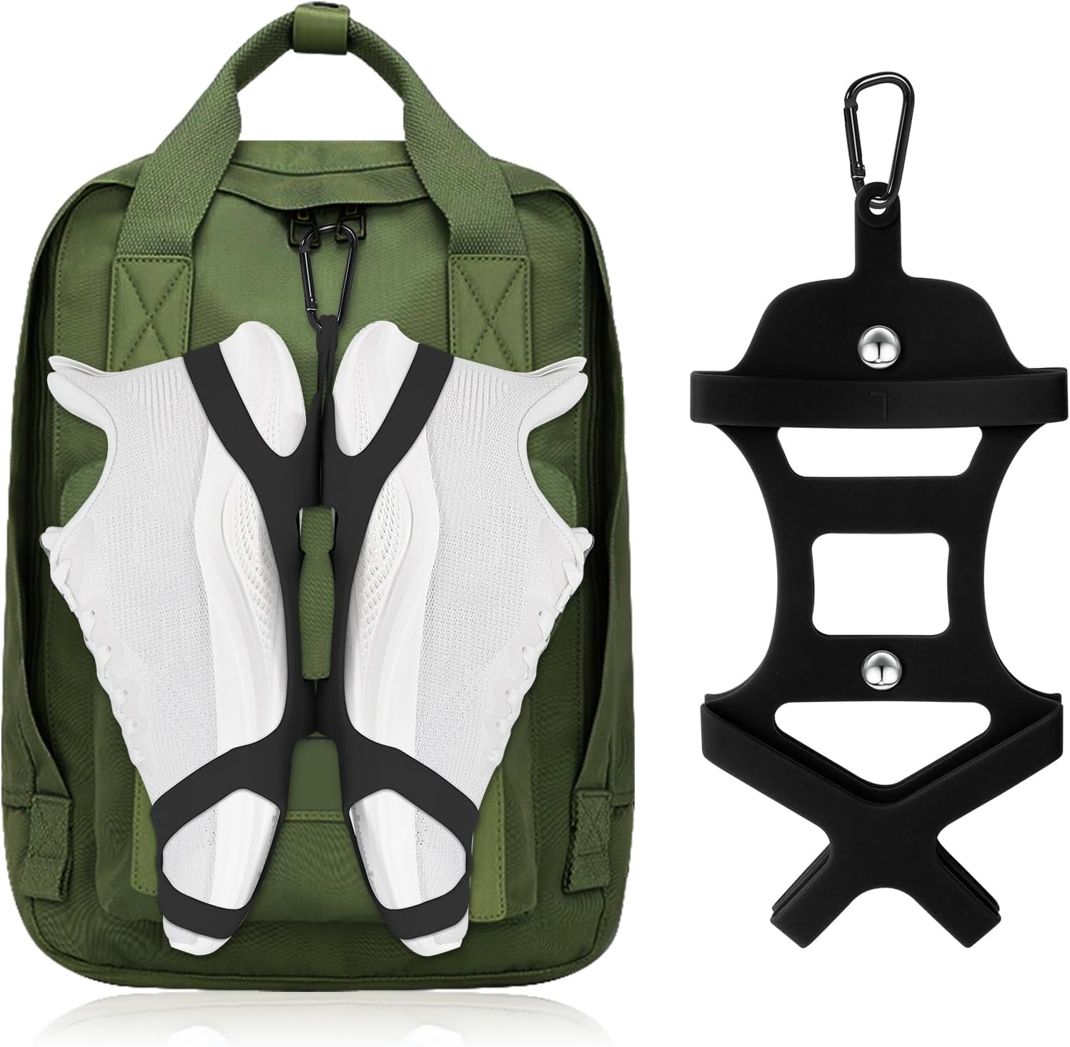 Shoe Holder for Backpack, takyu Elastic Silicone Shoe Holster with Backpack Clips for Sneaker Bag, Hang Extra Shoes Cleats Boots or Gear on Your Bag (Black）