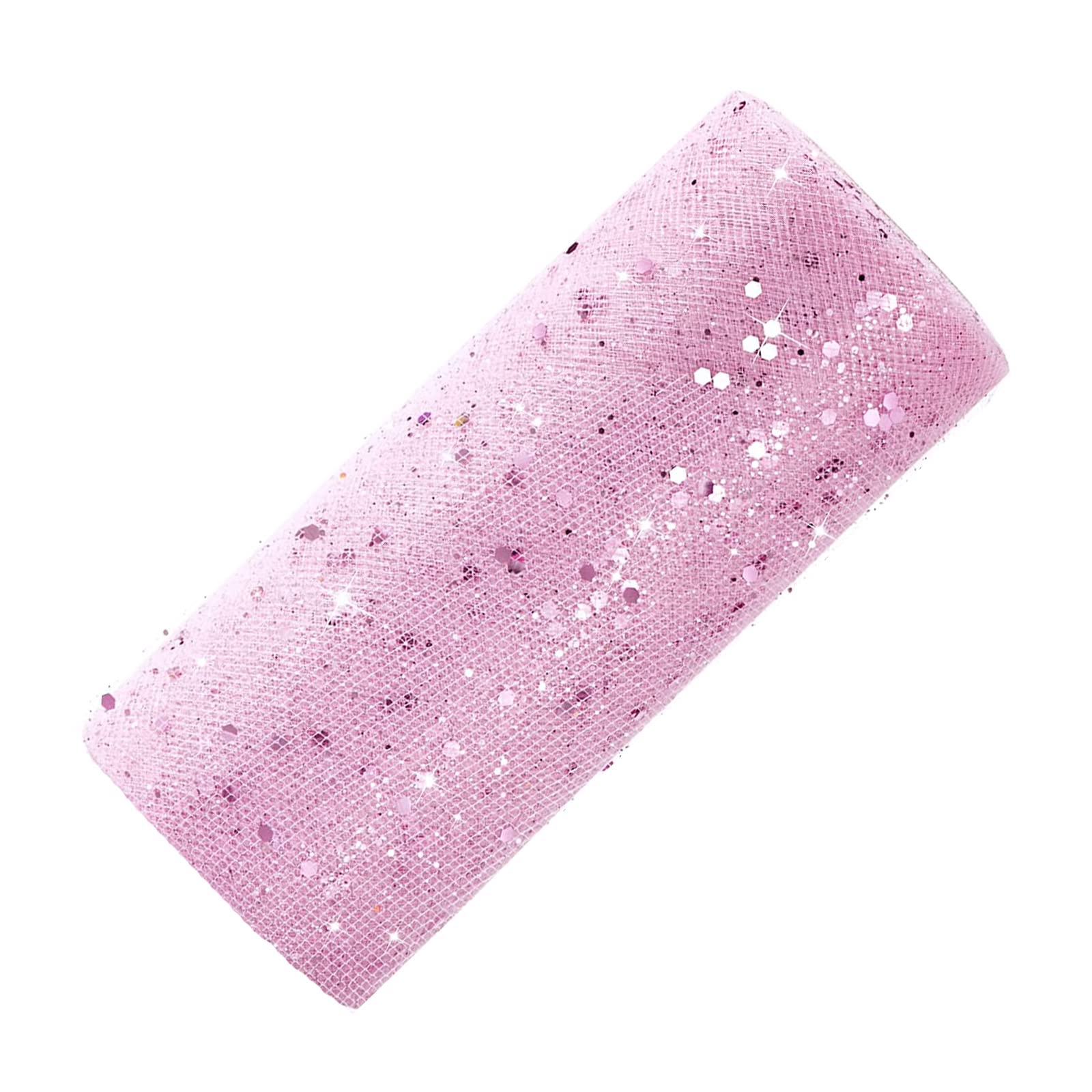 Tessuto Tulle Con Glitter Rosa E Stelle - 160x200 Cm - Per Decorazioni Matrimonio, Feste E Costumi
