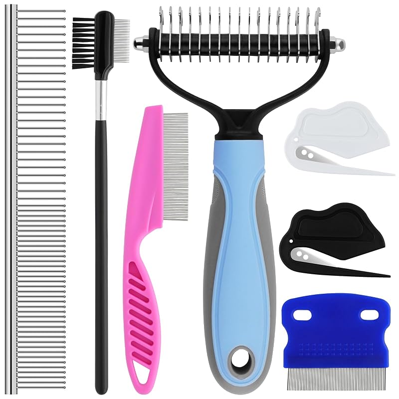 Kit de Pentes e Escova Desembaraçadora para Cães e Gatos GUBCUB, Escova Dupla para Subpelo, Pacote com 7