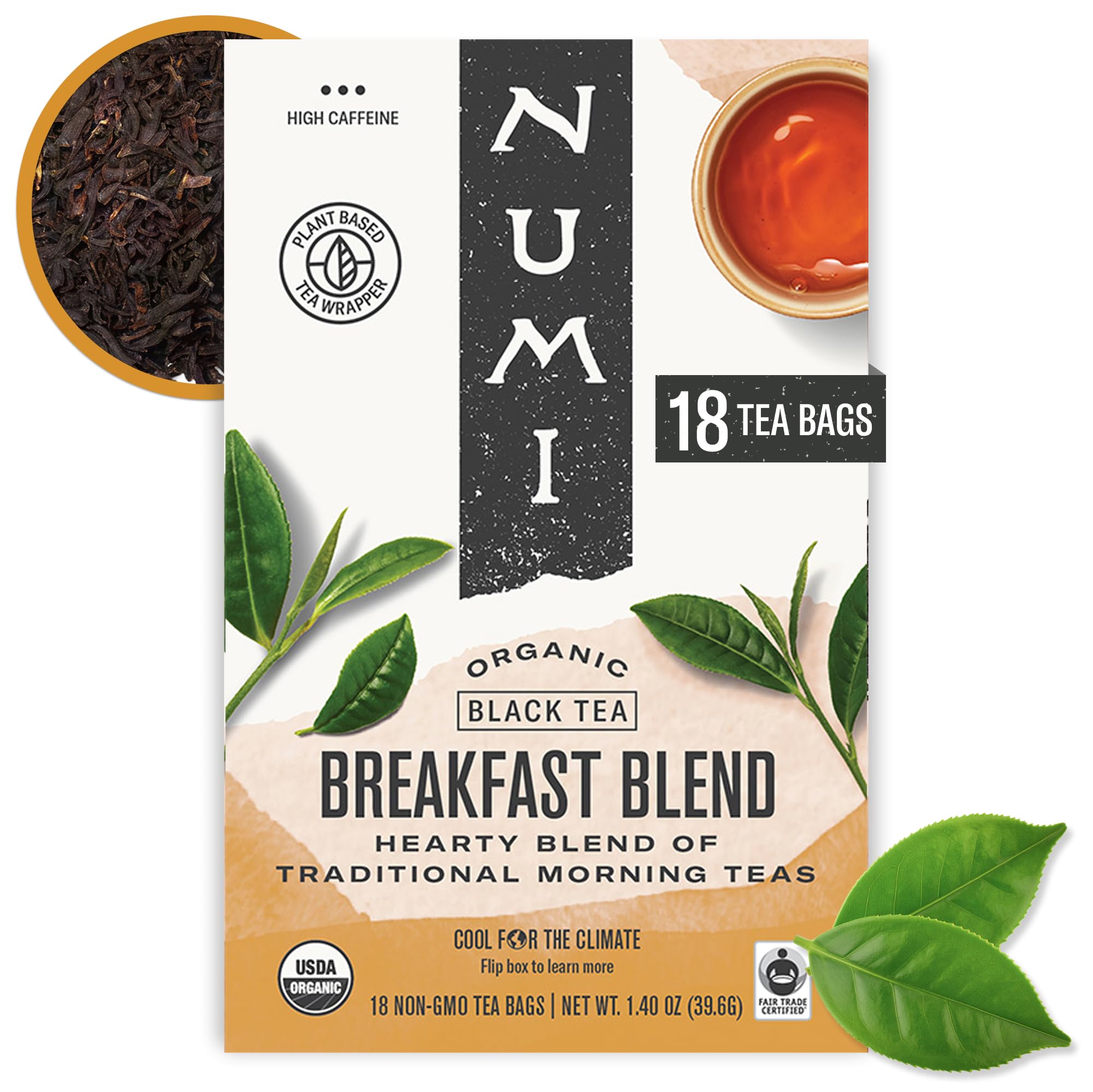 Numi Organic Breakfast Blend Tea | 18 Black Tea Bags | Assam, Ceylon & Darjeeling Black Teas | Caffeinated