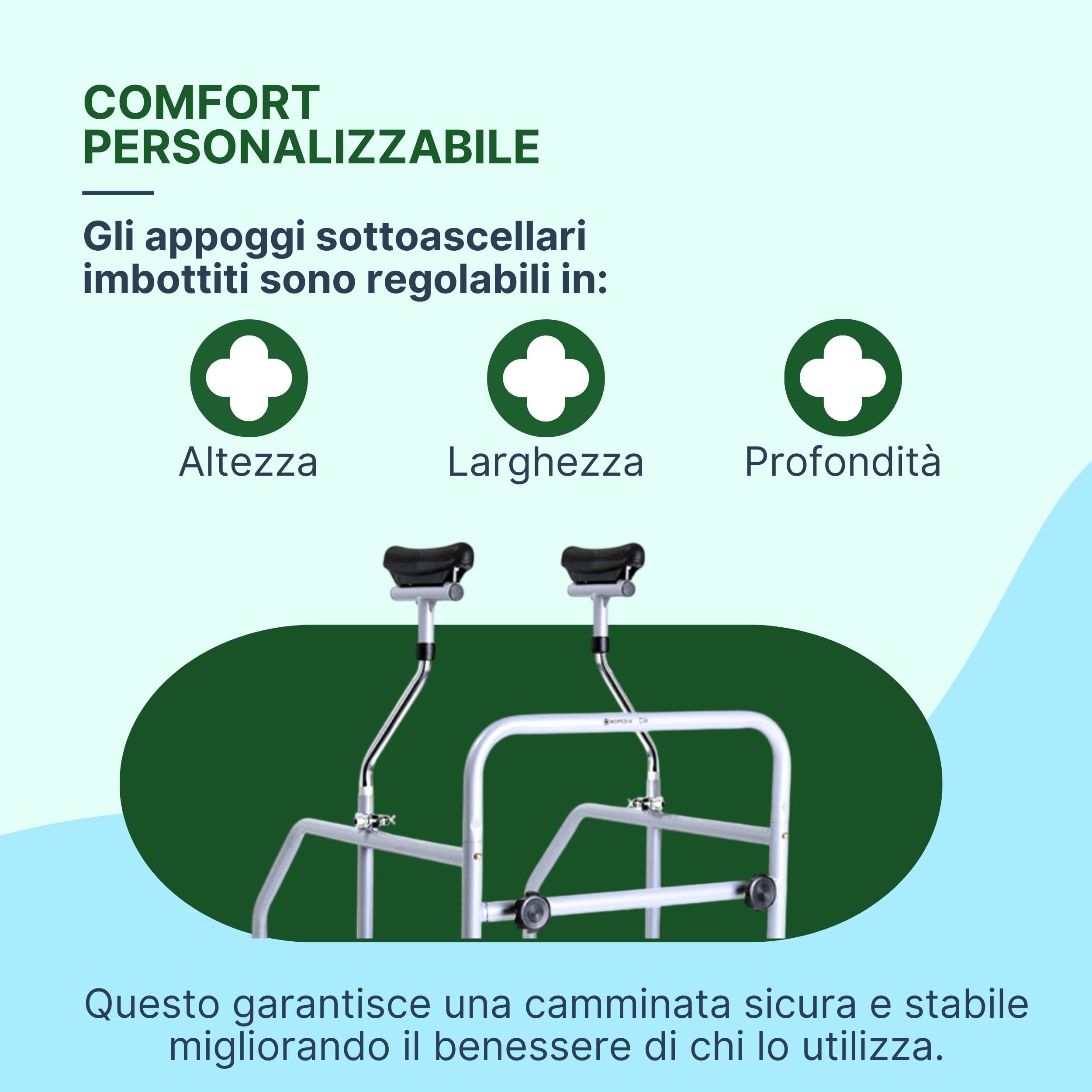 Deambulatore per Anziani Smontabile con Sottoascellari Regolabili - Girello per Anziani e Disabili da Interno o Esterno - Deambulatore per Anziani 4 Ruote in Acciaio