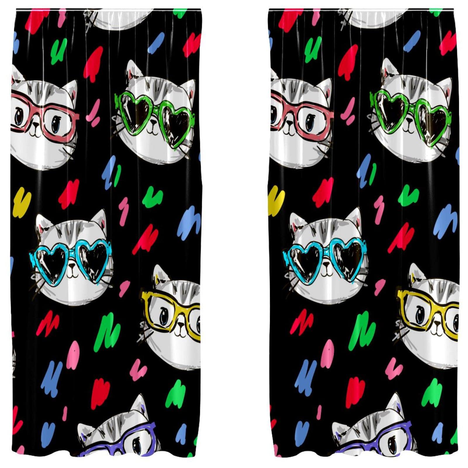 Rideaux motif chat pour occulter la lumière extérieure lot de 2 rideaux noirs 140x213