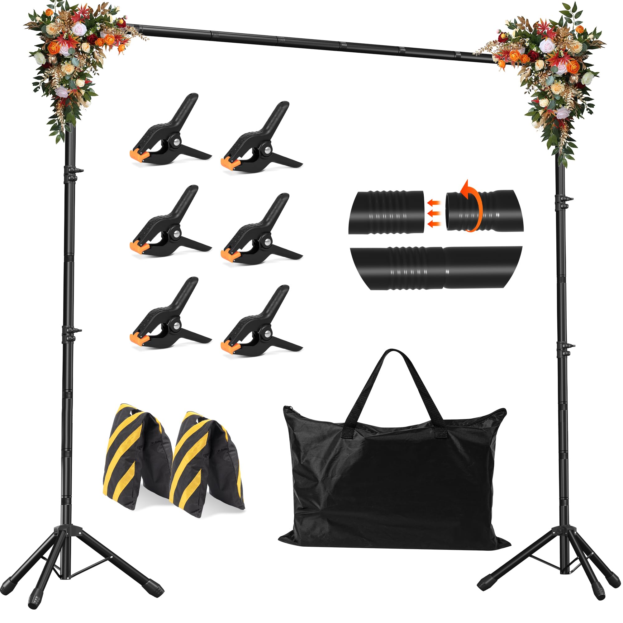 JSungo 10x10 FT Backdrop Stand for Parties, Adjustable Photo Backdrop Stand Kit with Carrying Bag, Portable Background Stand Backdrop for Wedding,