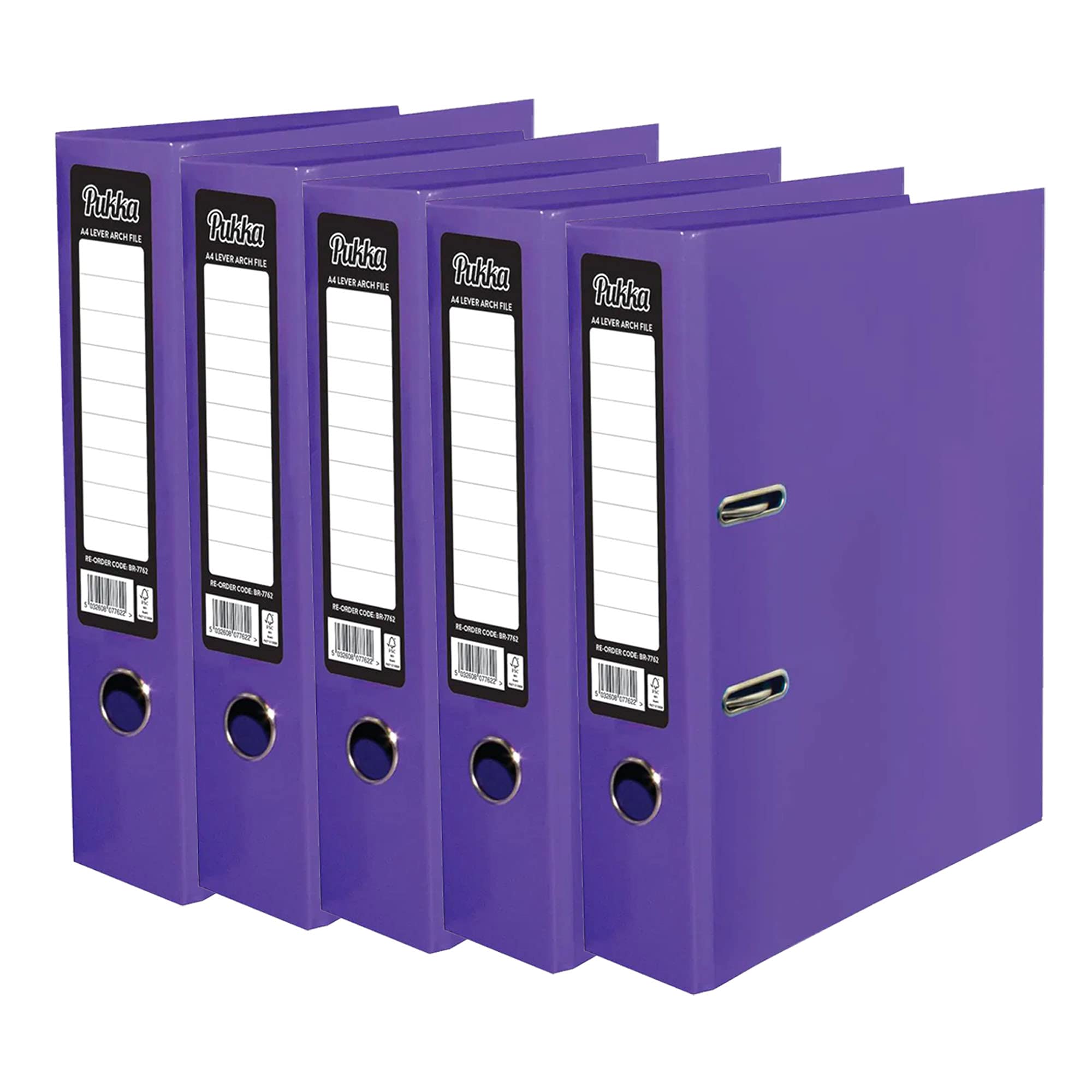 5 x Pukka A4 Glossy 2-Ring Lever Arch File School Work Office 75mm Spine File Organiser (Purple)